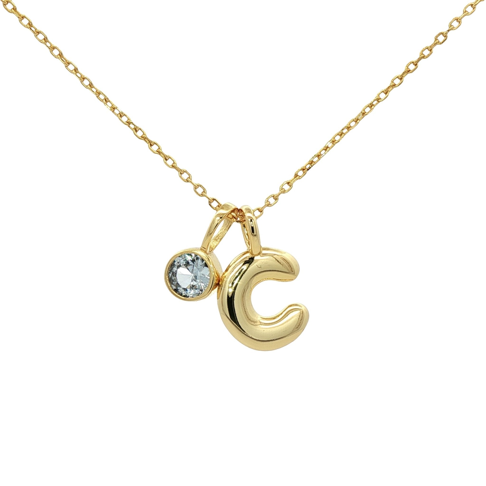 925YG INICIAL C SKY BLUE CZ PENDANT NECKLACE - C'SANTOS