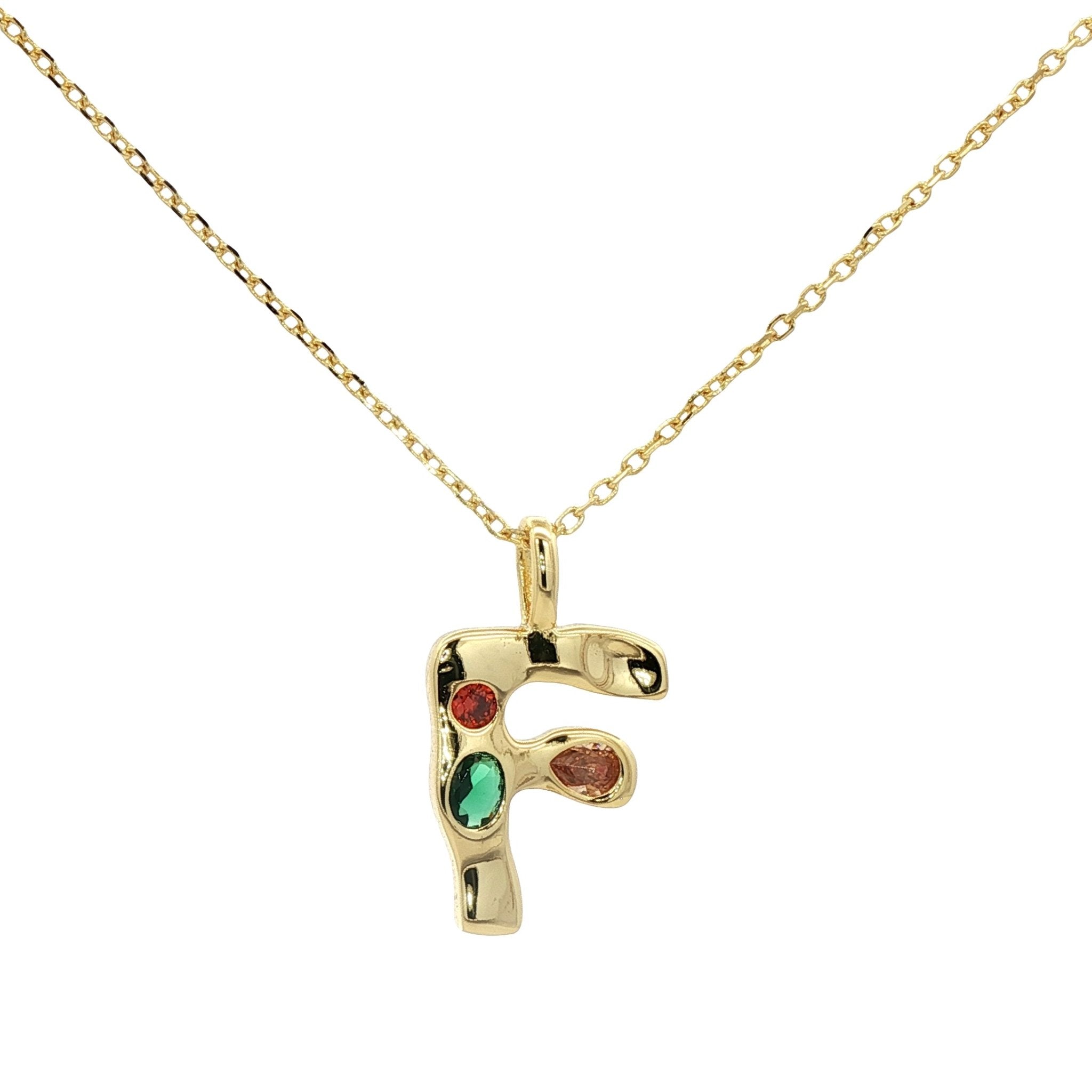 925YG INICIAL F MULTICOLOR CZ NECKLACE - C'SANTOS