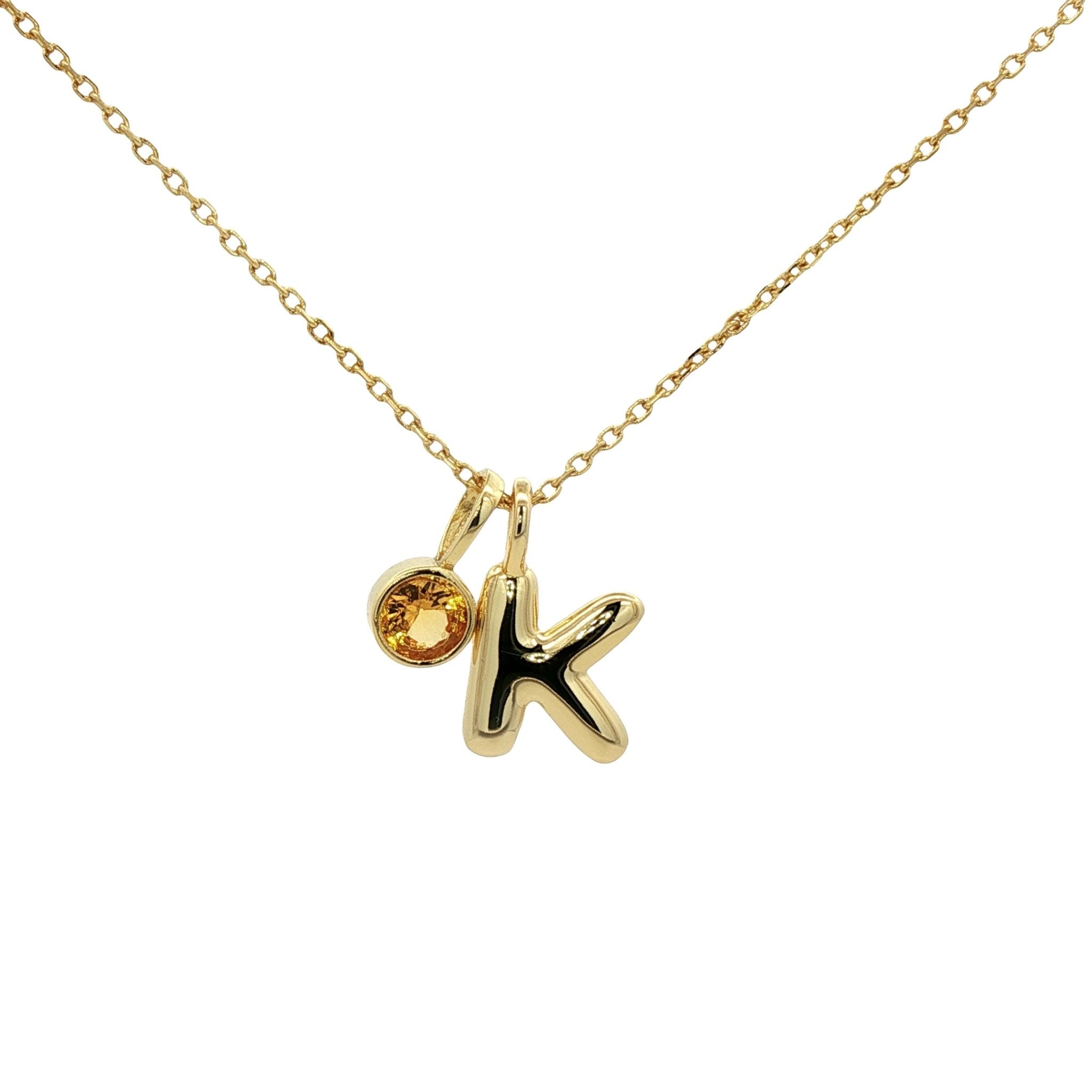 925YG INICIAL K YELLOW CZ PENDANT NECKLACE - C'SANTOS