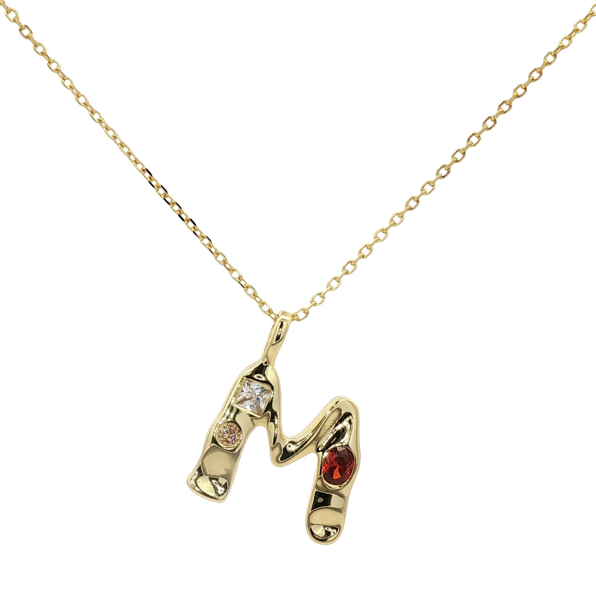 925YG INICIAL M MULTICOLOR CZ NECKLACE - C'SANTOS