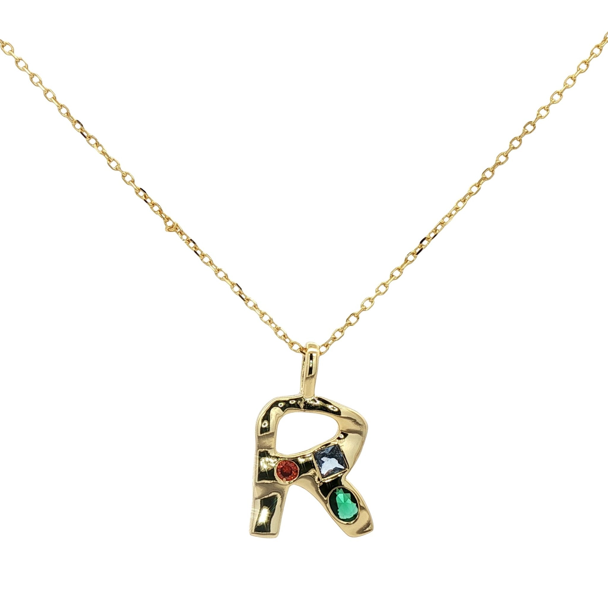 925YG INICIAL R MULTICOLOR CZ NECKLACE - C'SANTOS