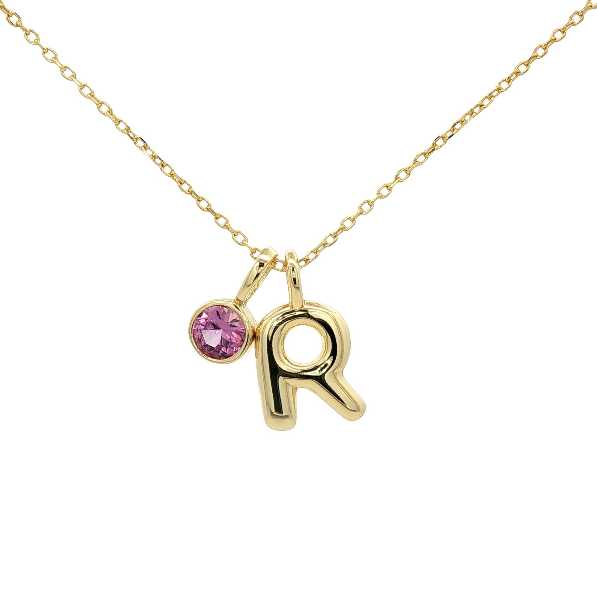 925YG INICIAL R PURPLE CZ PENDANT NECKLACE - C'SANTOS