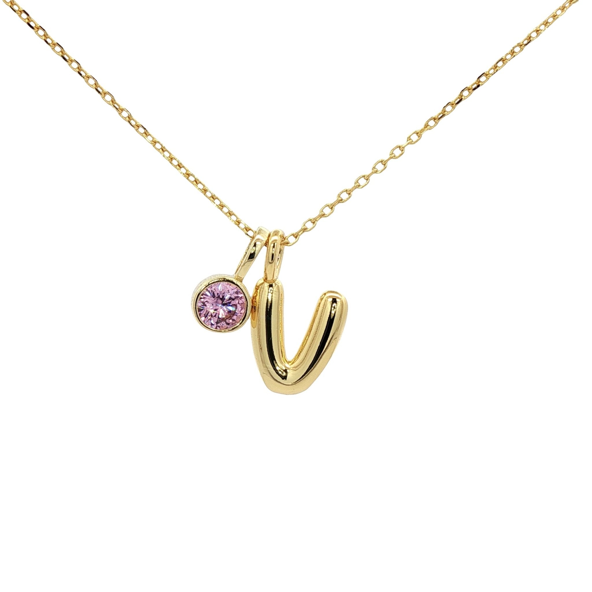 925YG INICIAL V PINK CZ PENDANT NECKLACE - C'SANTOS
