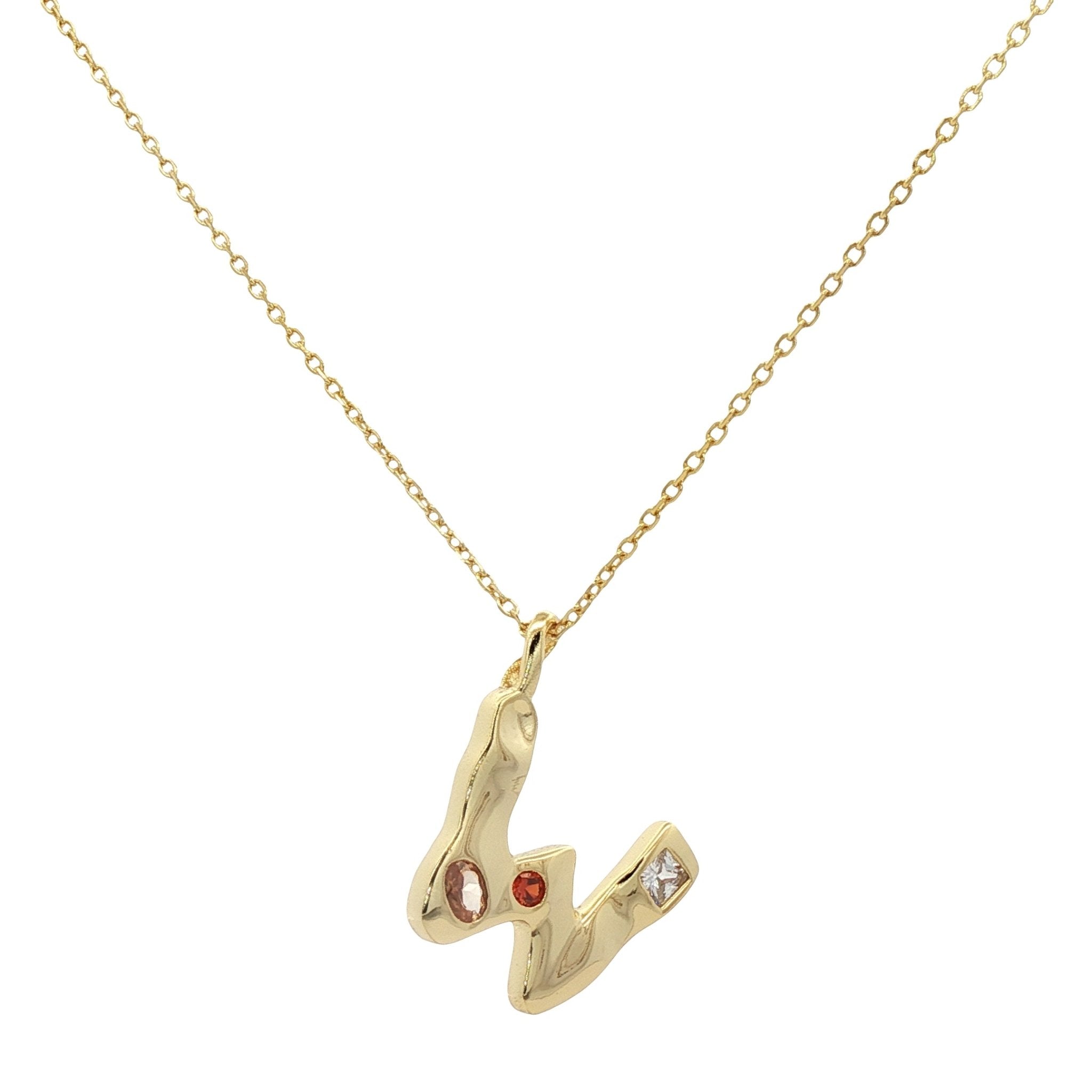 925YG INICIAL W MULTICOLOR CZ NECKLACE - C'SANTOS