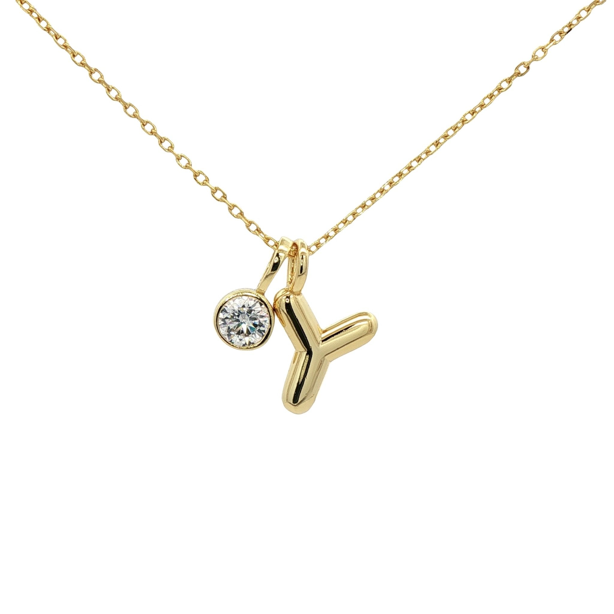925YG INICIAL Y CZ PENDANT NECKLACE - C'SANTOS
