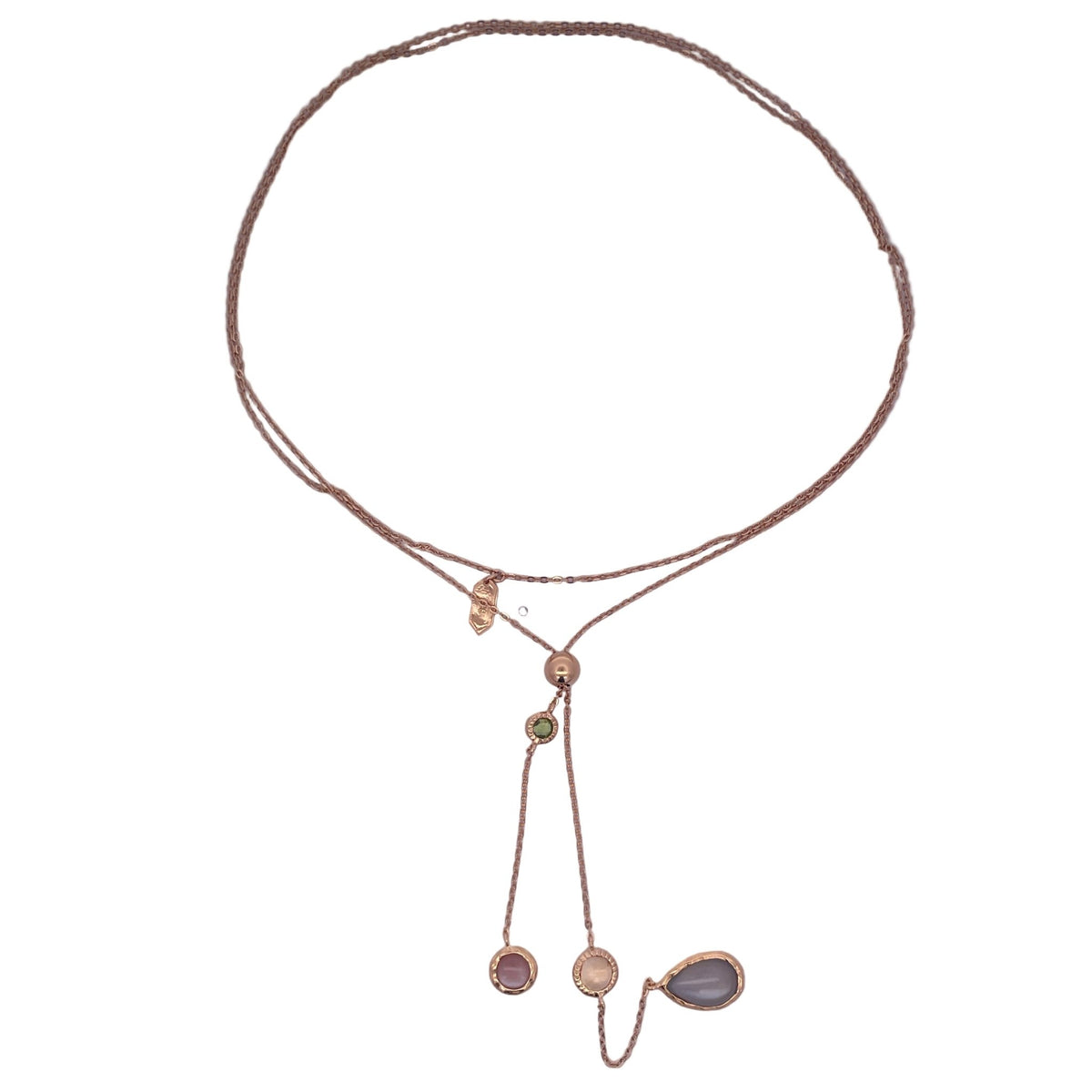 925YG LARIAT DRIO MOOSTONE GRAY STATION CITRINE PERIDOT NECKLACE - C'SANTOS
