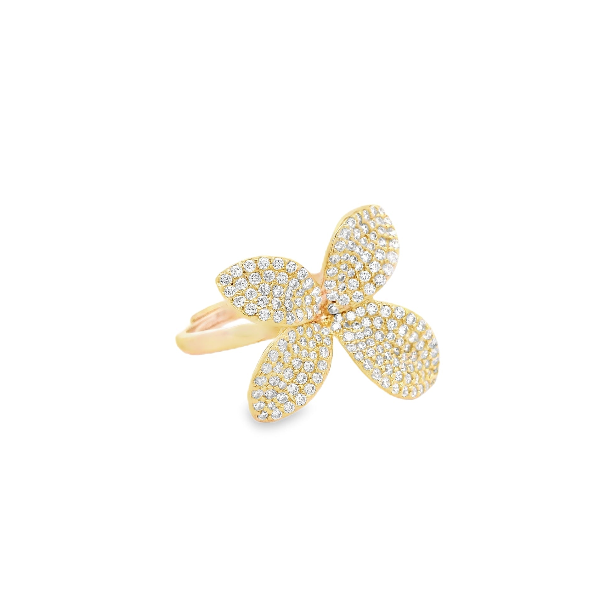925YG LEAF WHITE CZ ADJUSTABLE RING - C'SANTOS