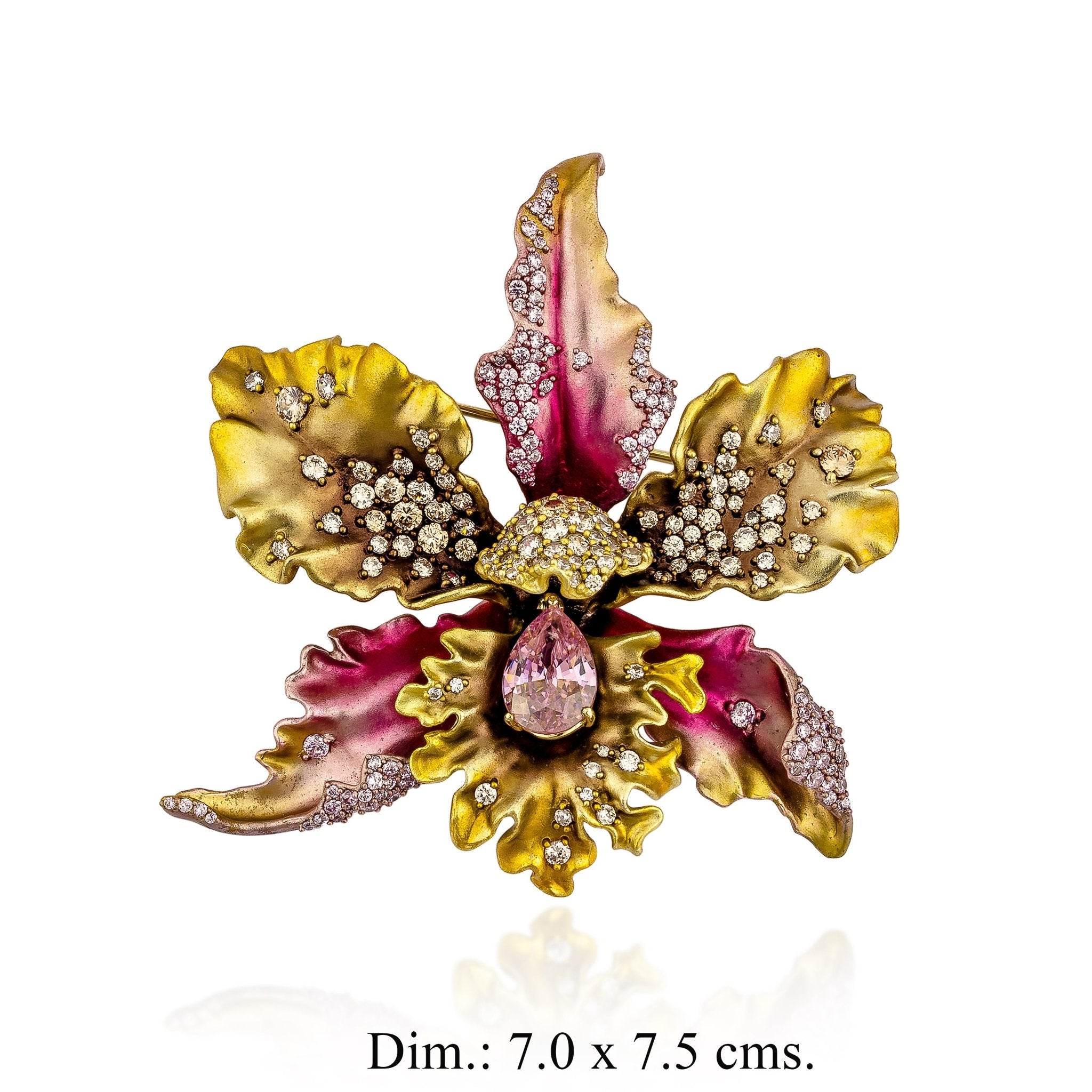 925YG MAY FLOWER ALUMINIUM PINK GOLD STONE PINK CHAMPANGE CZ BROOCH - C'SANTOS