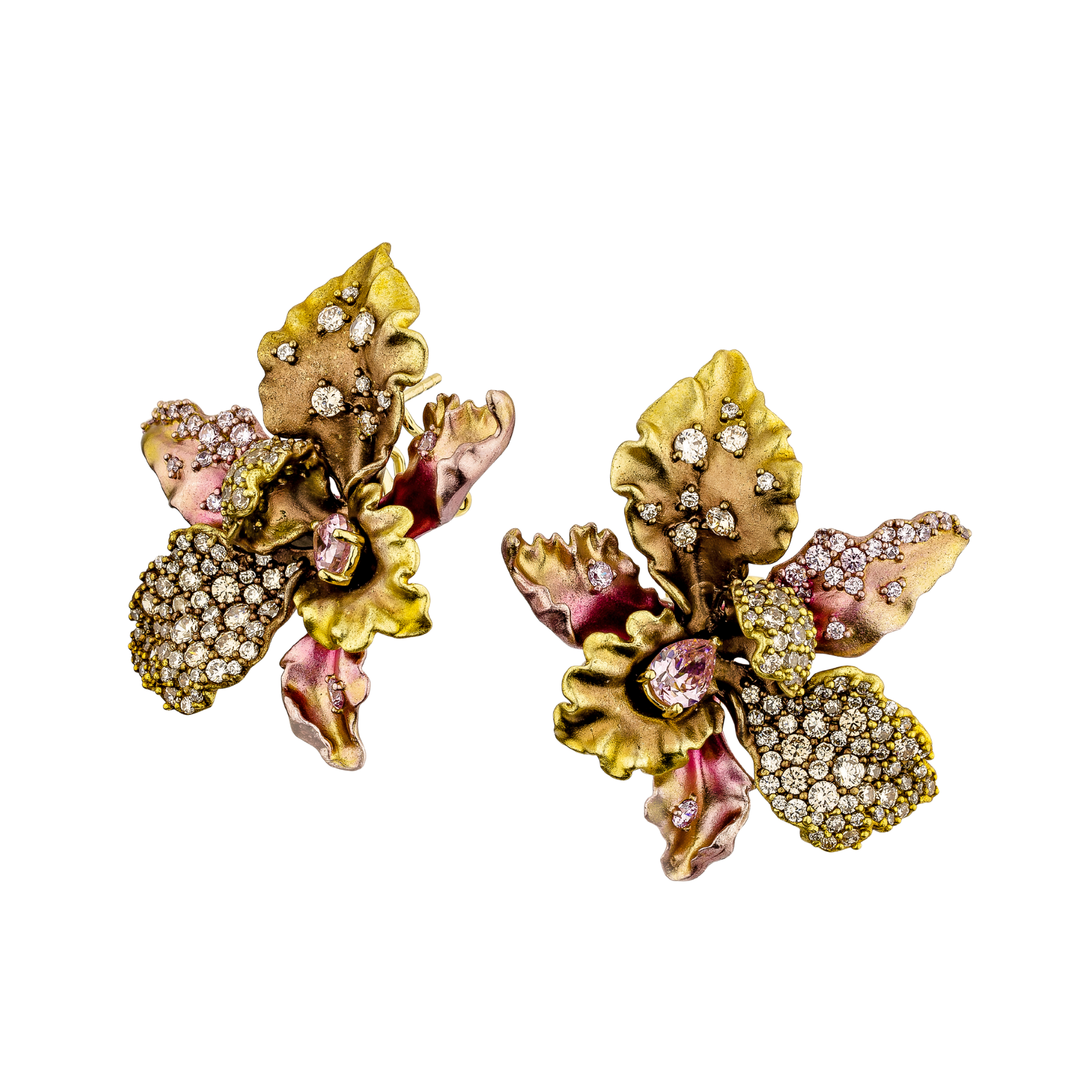 925YG MAY FLOWER ALUMINIUM PINK GOLD STONE PINK CHAMPANGE CZ EARRINGS - C'SANTOS