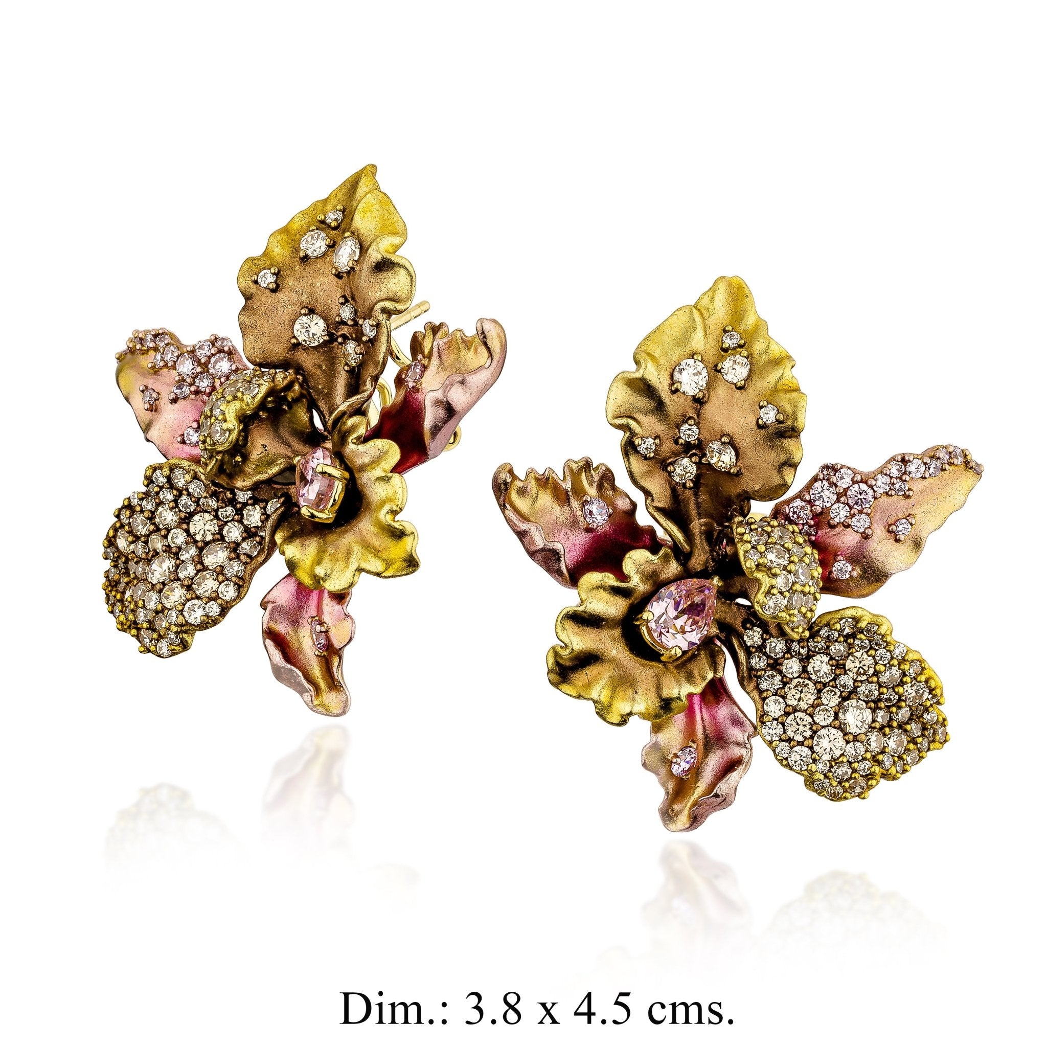 925YG MAY FLOWER ALUMINIUM PINK GOLD STONE PINK CHAMPANGE CZ EARRINGS - C'SANTOS