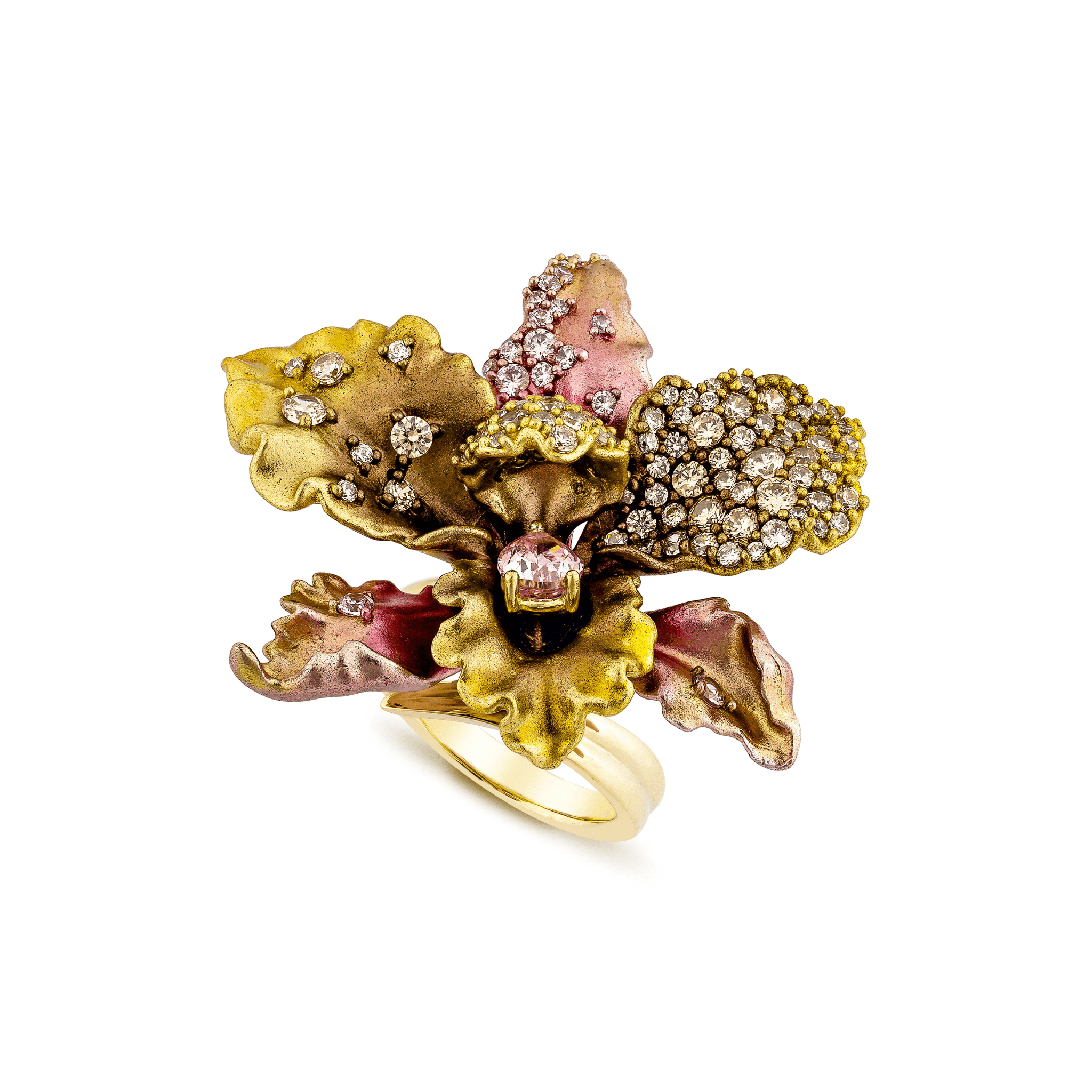 925YG MAY FLOWER ALUMINIUM PINK GOLD STONE PINK CHAMPANGE CZ RING T7 - C'SANTOS