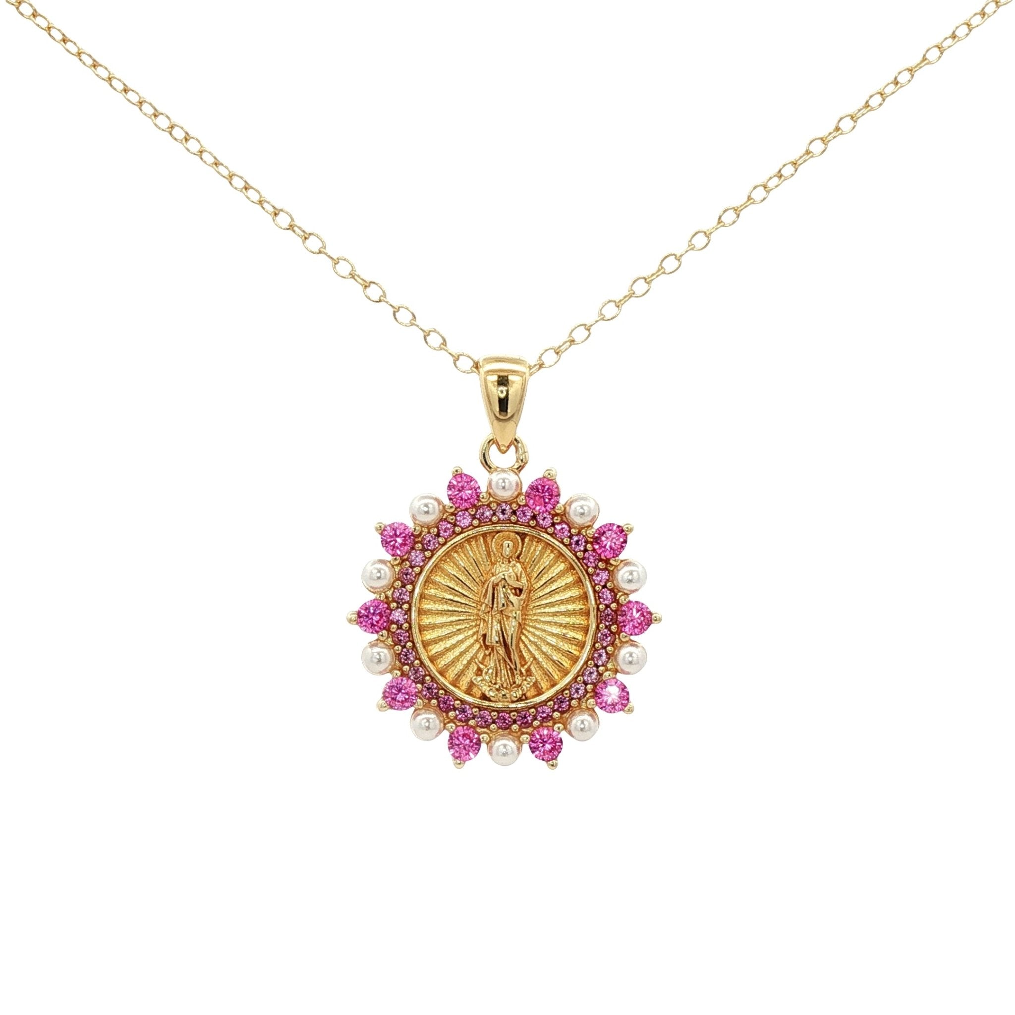 925YG MEDAL OF THE MIRACULOUS RUBY AND PEARL NECKLACE - C'SANTOS