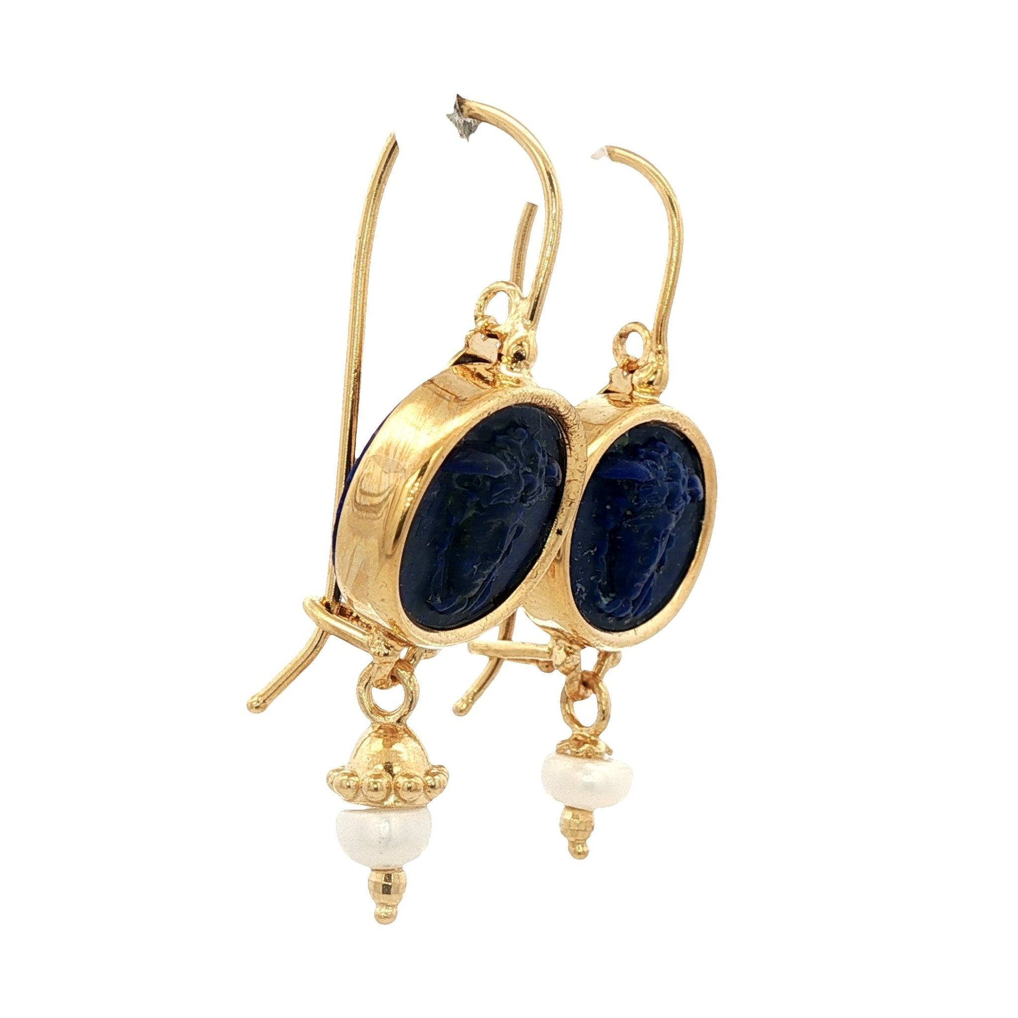 925YG MEDUSA LAPIS LAZULI AND PEARL EARRINGS - C'SANTOS