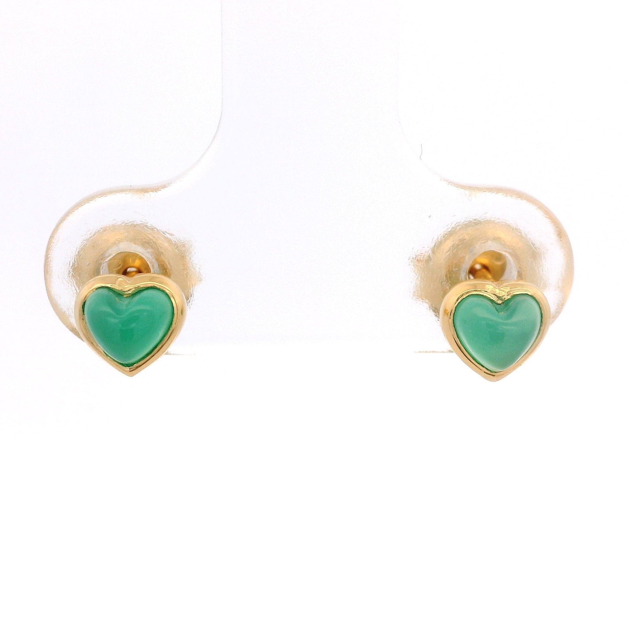 925YG MINI BEZEL HEART ONYX GREEN EARRINGS - C'SANTOS