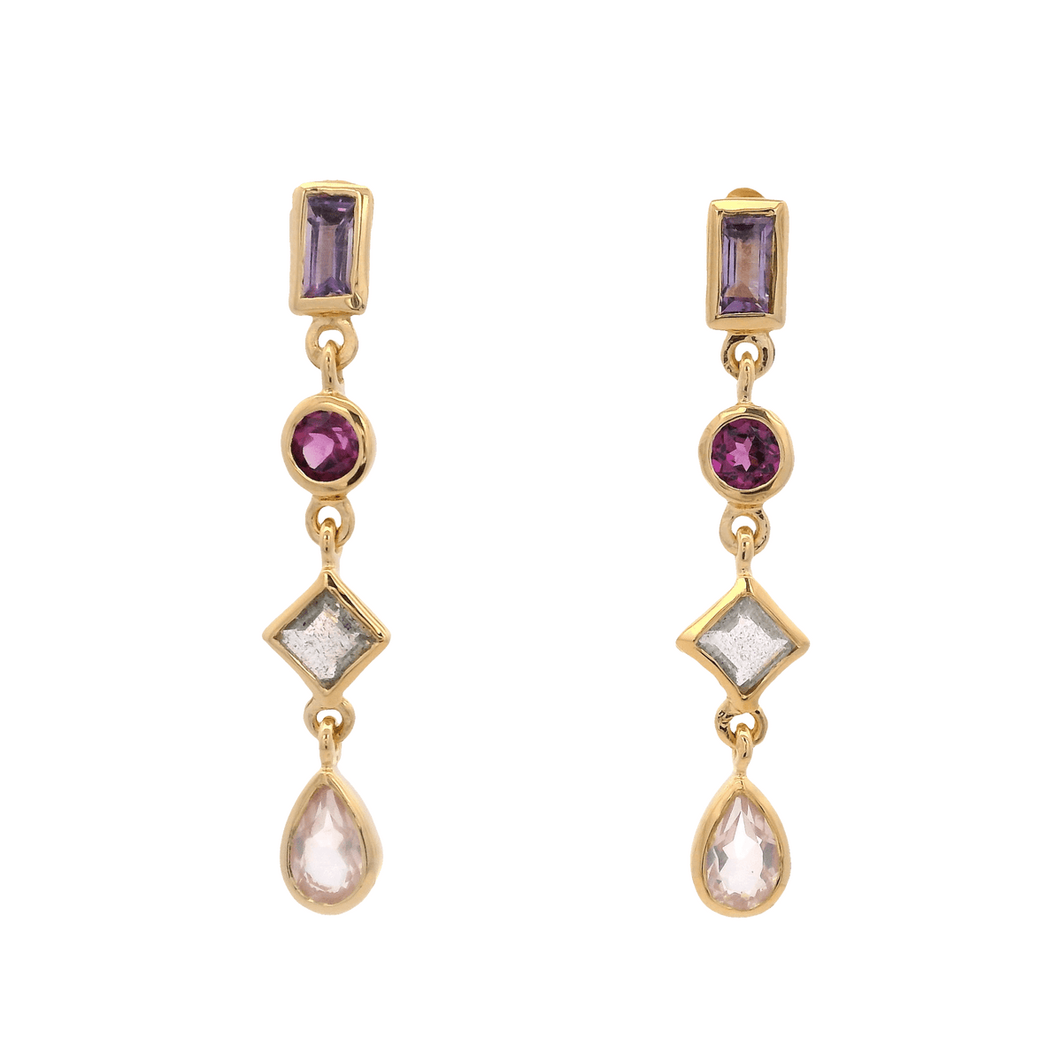 925YG MULTI SHAPE AMETHYST LABRADORITE EARRINGS - C'SANTOS