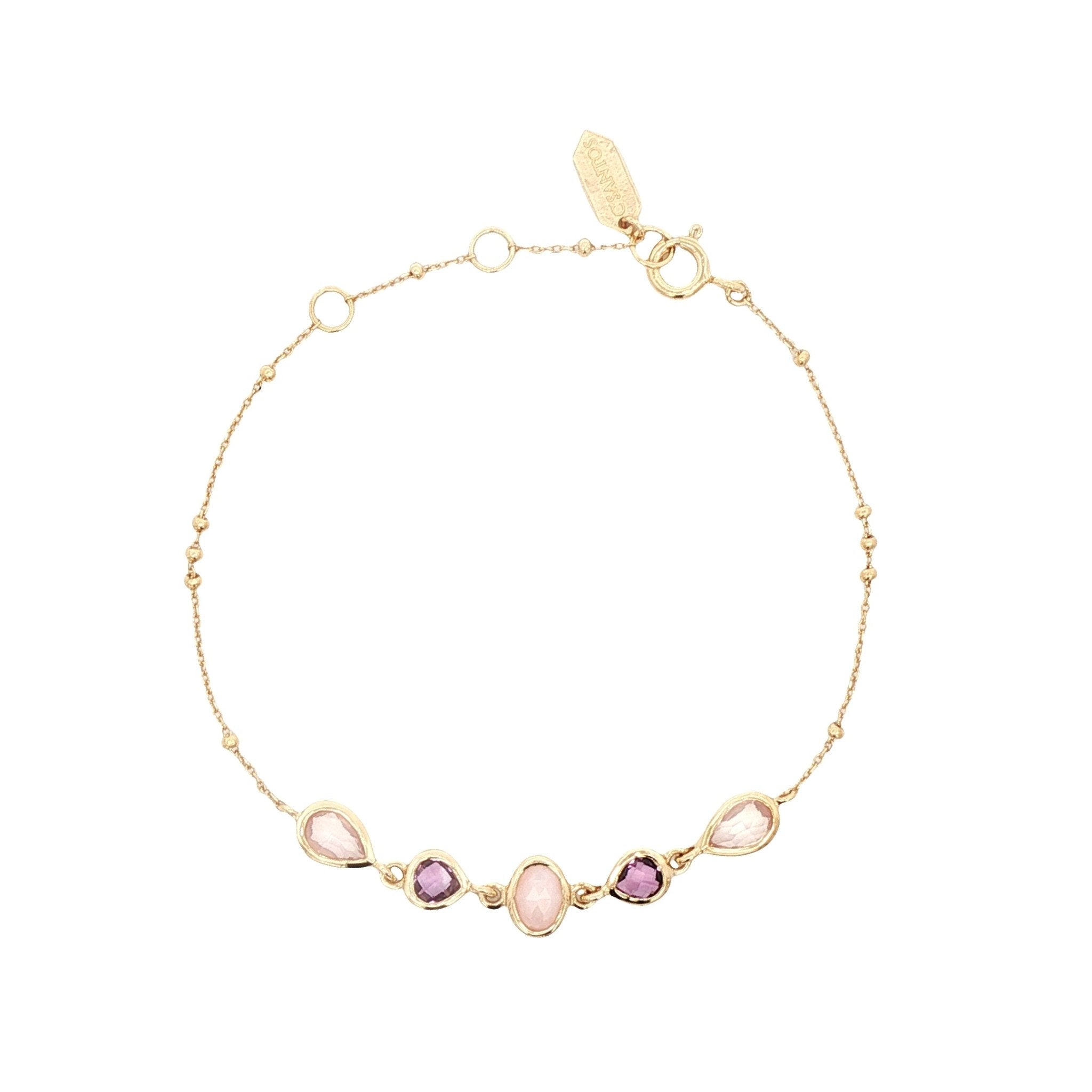 925YG MULTI SHAPE ROSE QUARTZ AMETHYST BRACELET - C'SANTOS