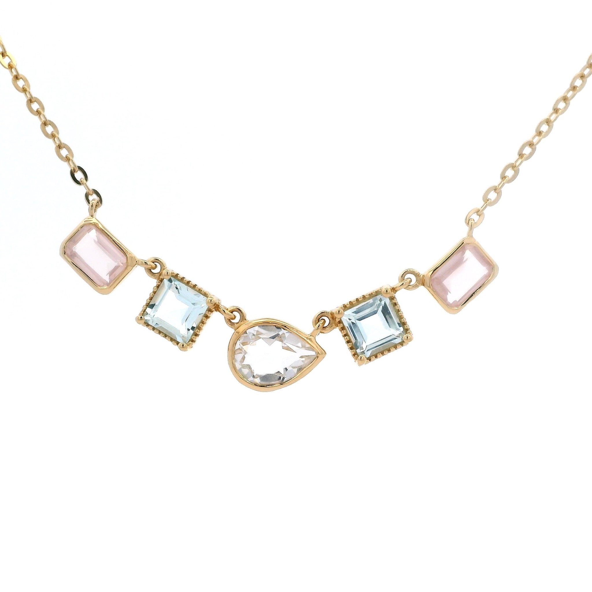 925YG MULTISHAPE DROP ROCK CRYSTAL TOPAZ BLUE NECKLACE - C'SANTOS