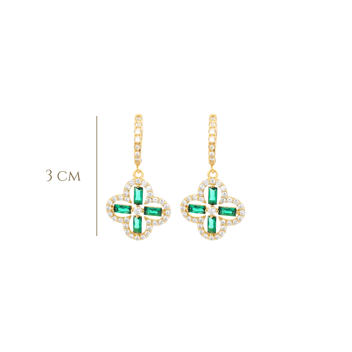 925YG OUTLINE CLOVER CZ GREEN EARRINGS - C'SANTOS