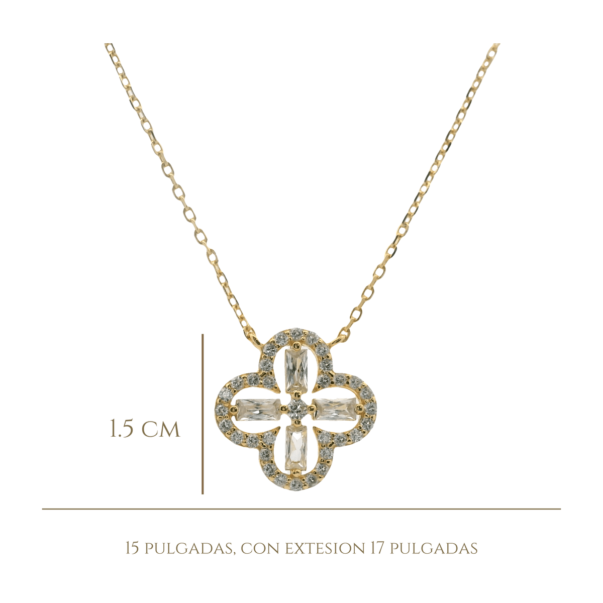 925YG OUTLINE CLOVER CZ NECKLACE - C'SANTOS