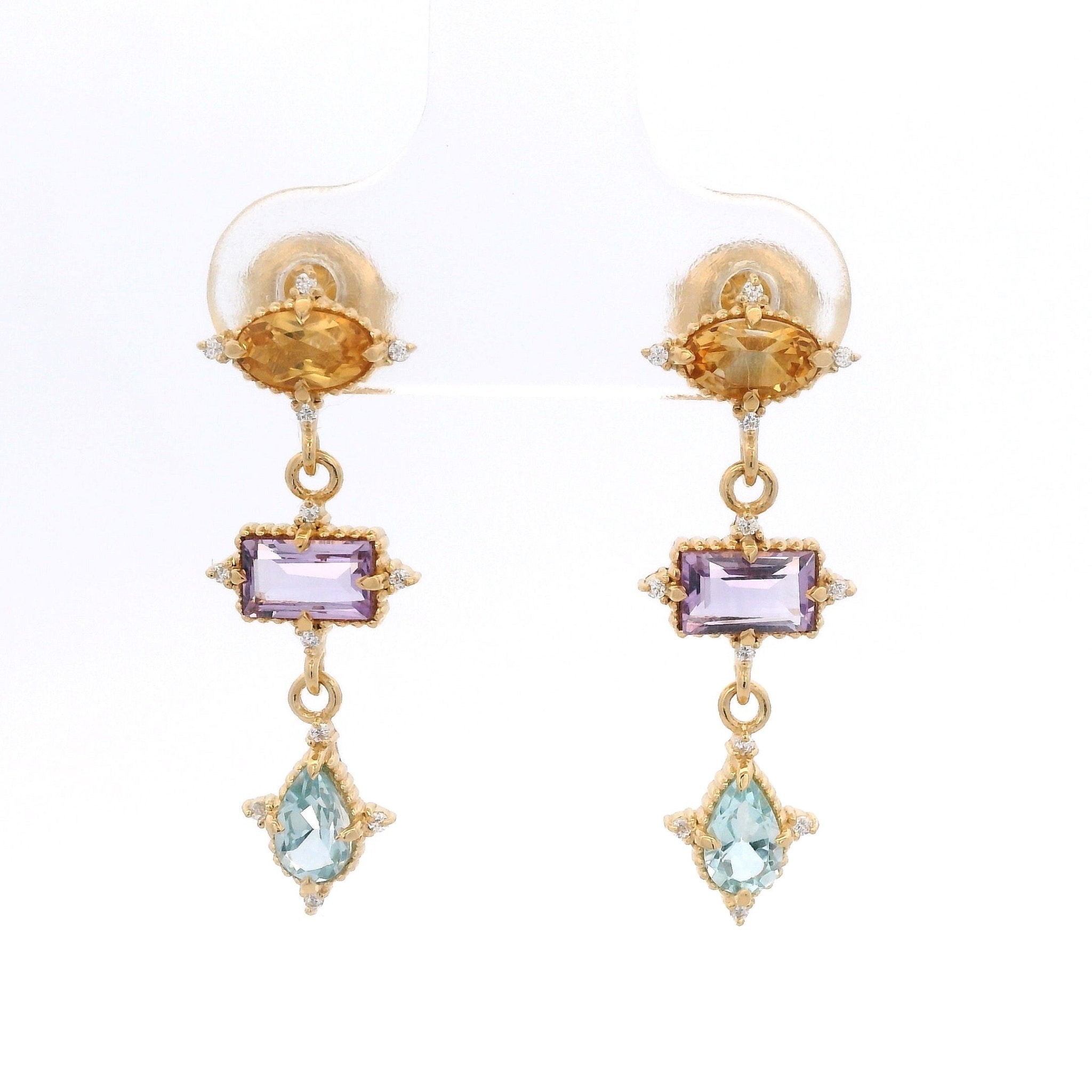 925YG OVAL CITRINE RECTAGLE AMETHYST OVAL TOPAZ BLUE EARRINGS - C'SANTOS