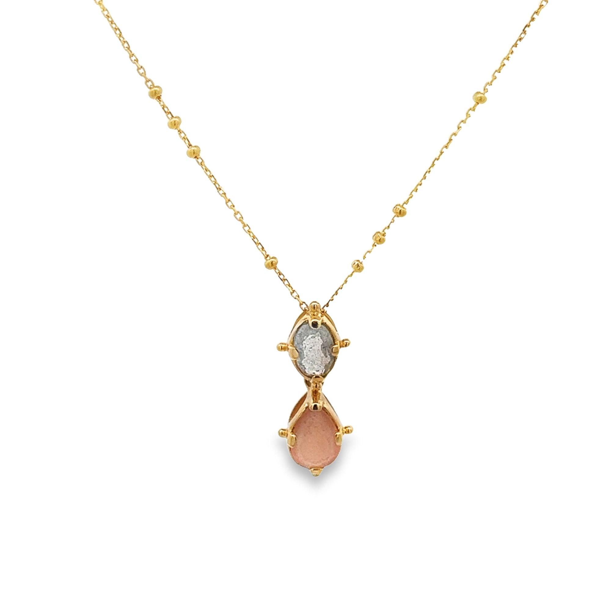 925YG OVAL CUT LABRODORITE PEARS MOONSTONE PEACH NECKLACE - C'SANTOS