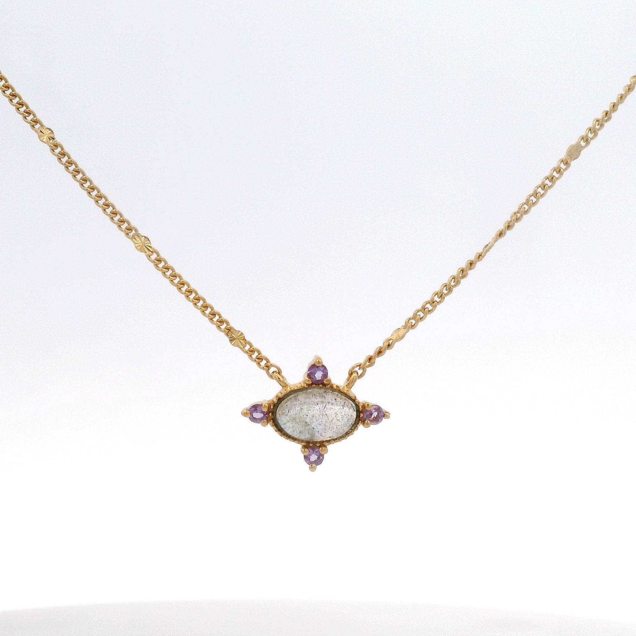 925YG OVAL LABRADORITE 4 POINTS AMETHYST NECKLACE - C'SANTOS