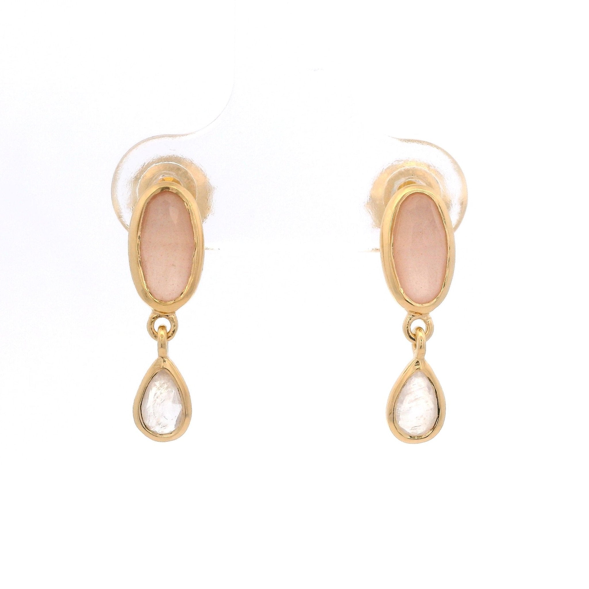 925YG OVAL MOOSTONE PEACH WITH MOOSTONE EARRINGS - C'SANTOS