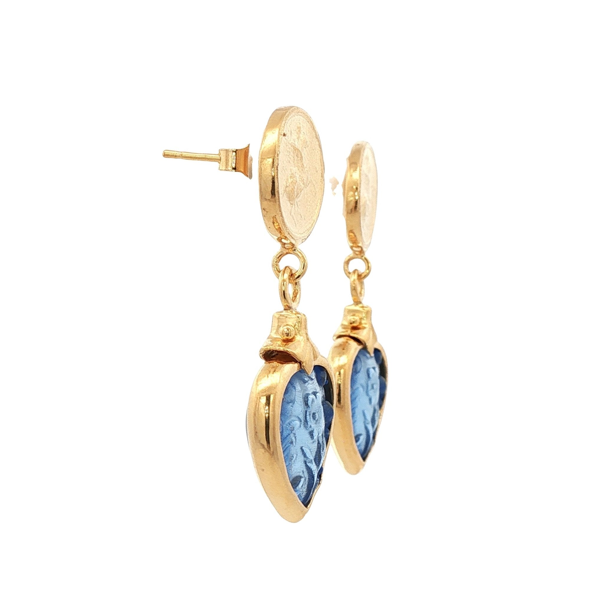 925YG PEGASUS AND HEAR FLOWER BLUE EARRINGS - C'SANTOS