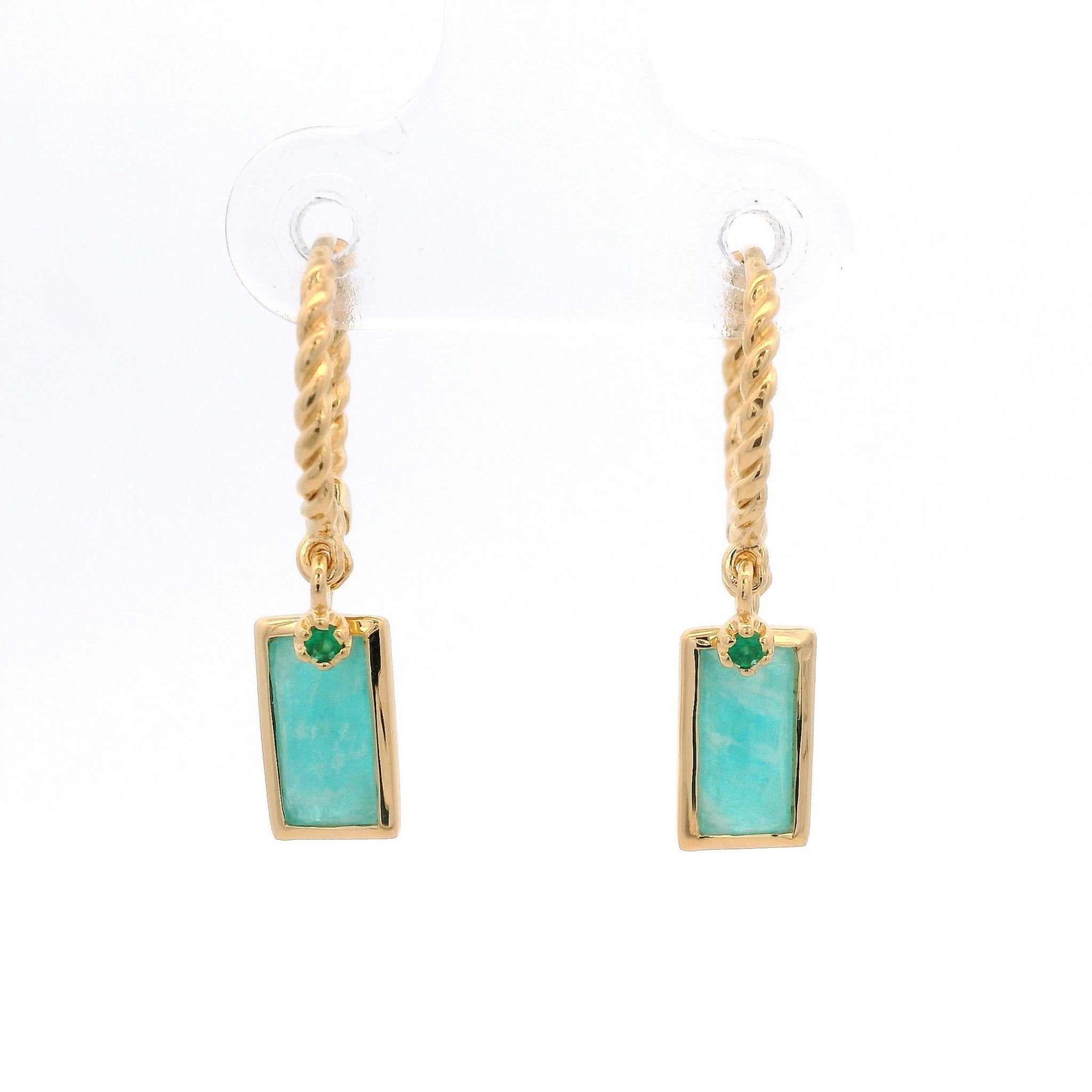 925YG RECTANGULO AMAZONITE GILT HUGGIES - C'SANTOS