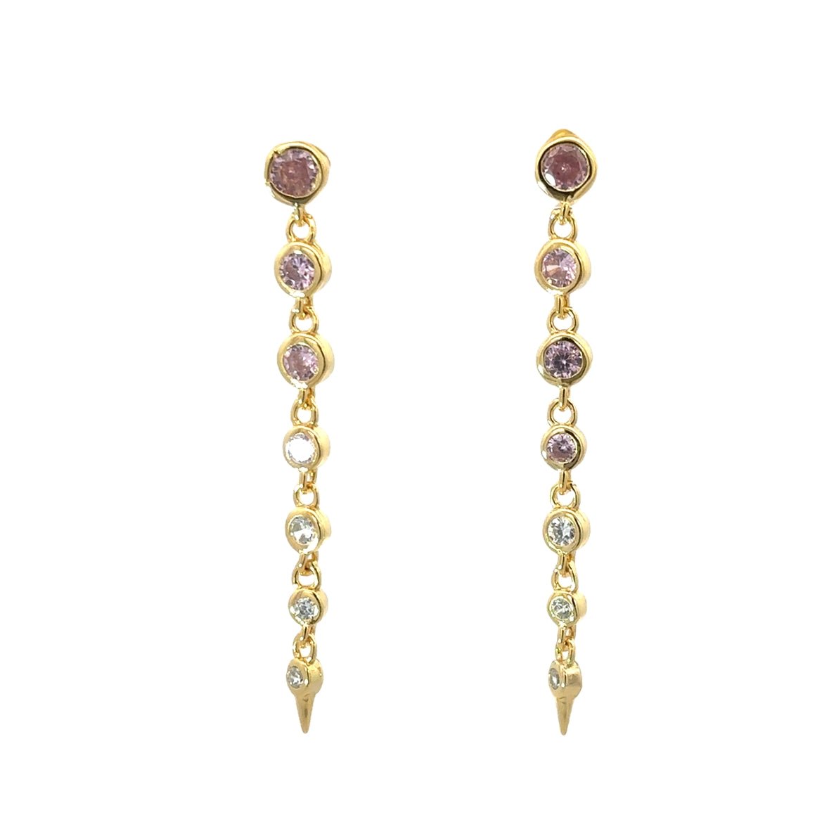 925YG ROUND PINK TENNIS CZ EARRINGS - C'SANTOS