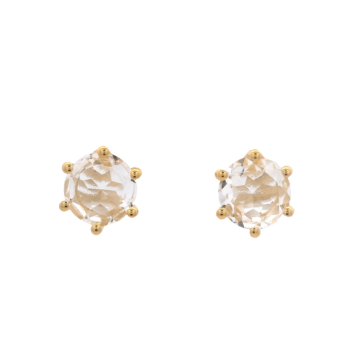 925YG ROUND ROCK CRYSTAL SOLITARY EARRINGS - C'SANTOS