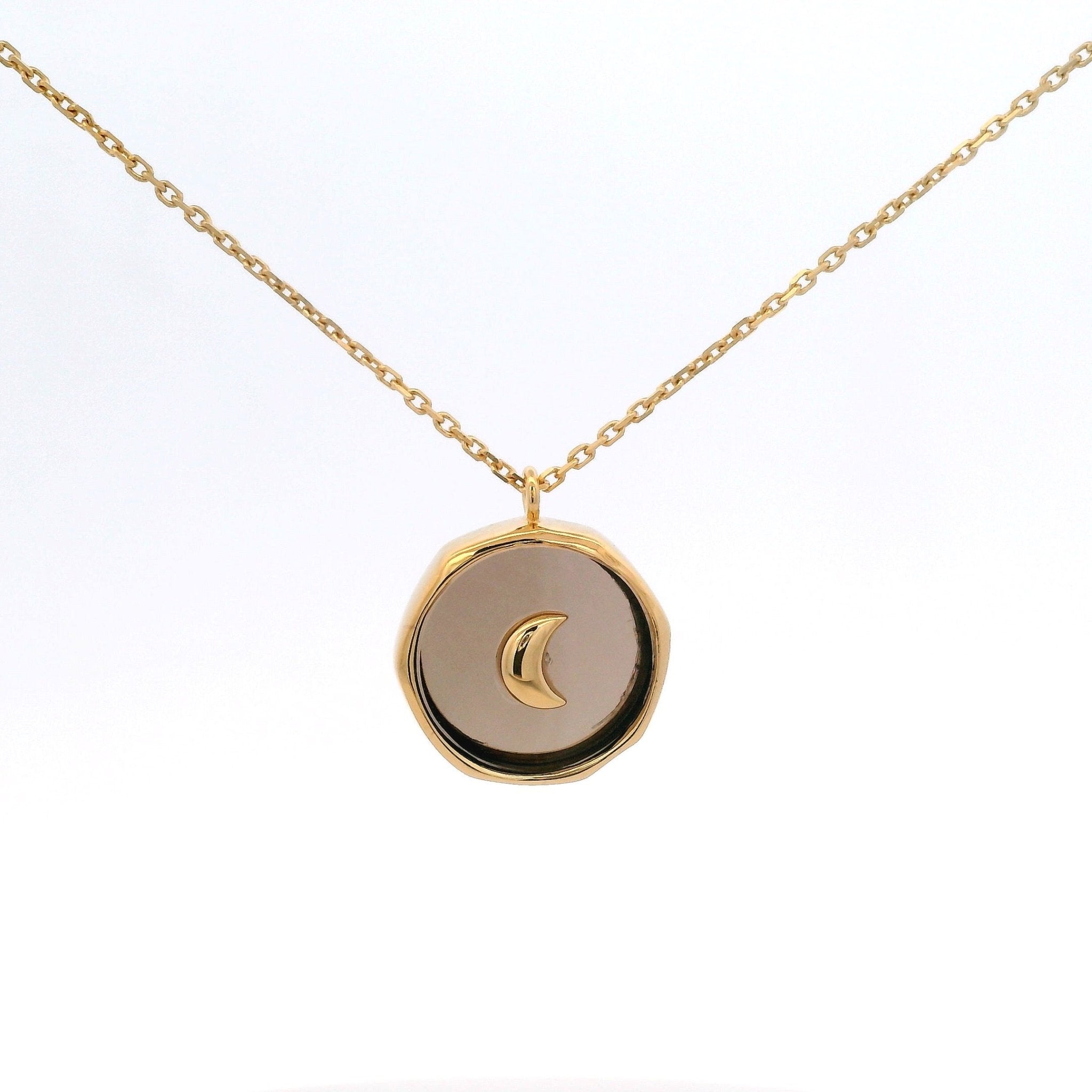 925YG ROUND SMOKY QUARTZ WITH MOON NECKLACE - C'SANTOS