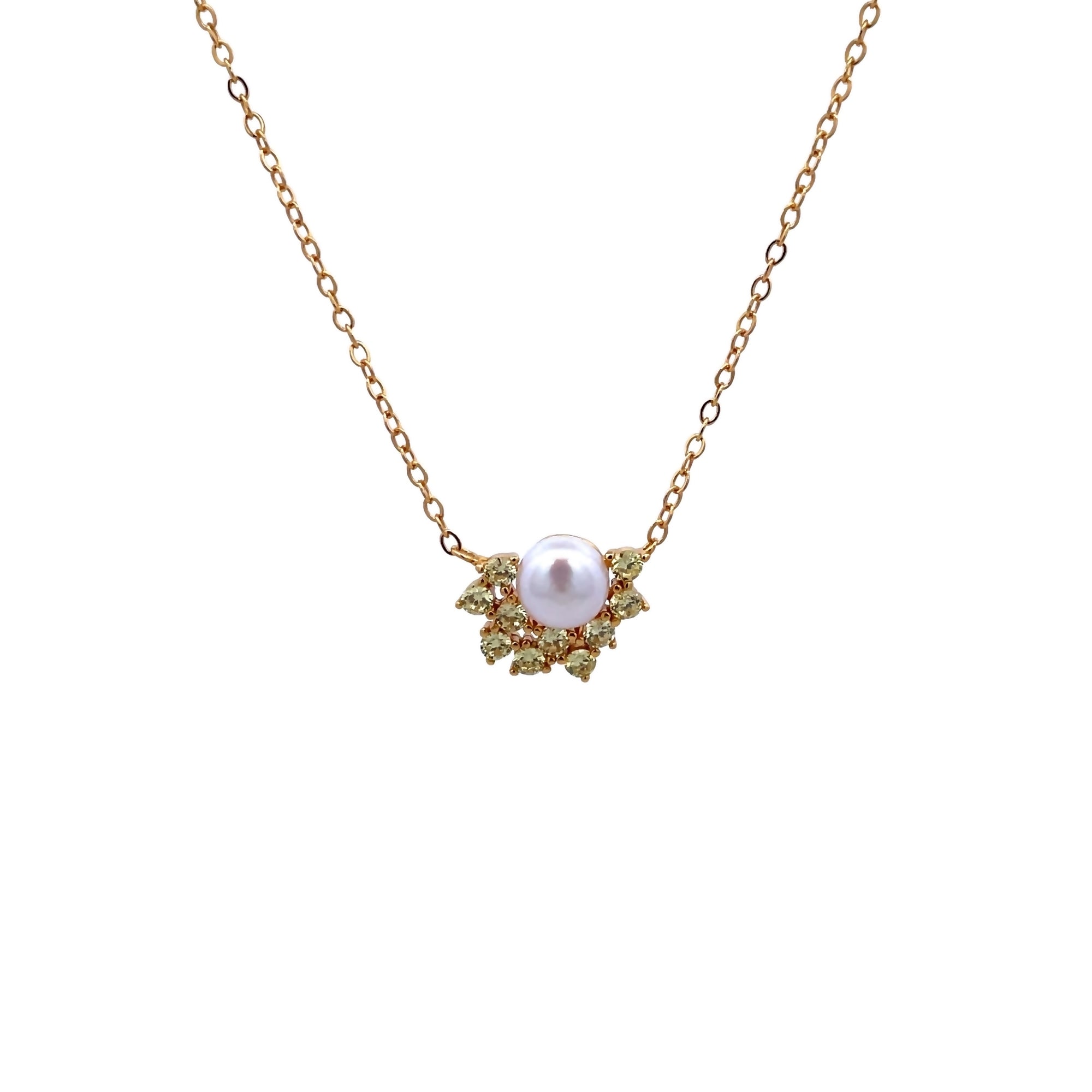 925YG SEMI CLUSTER PEARL 6MM CZ YELLOW NECKLACE - C'SANTOS