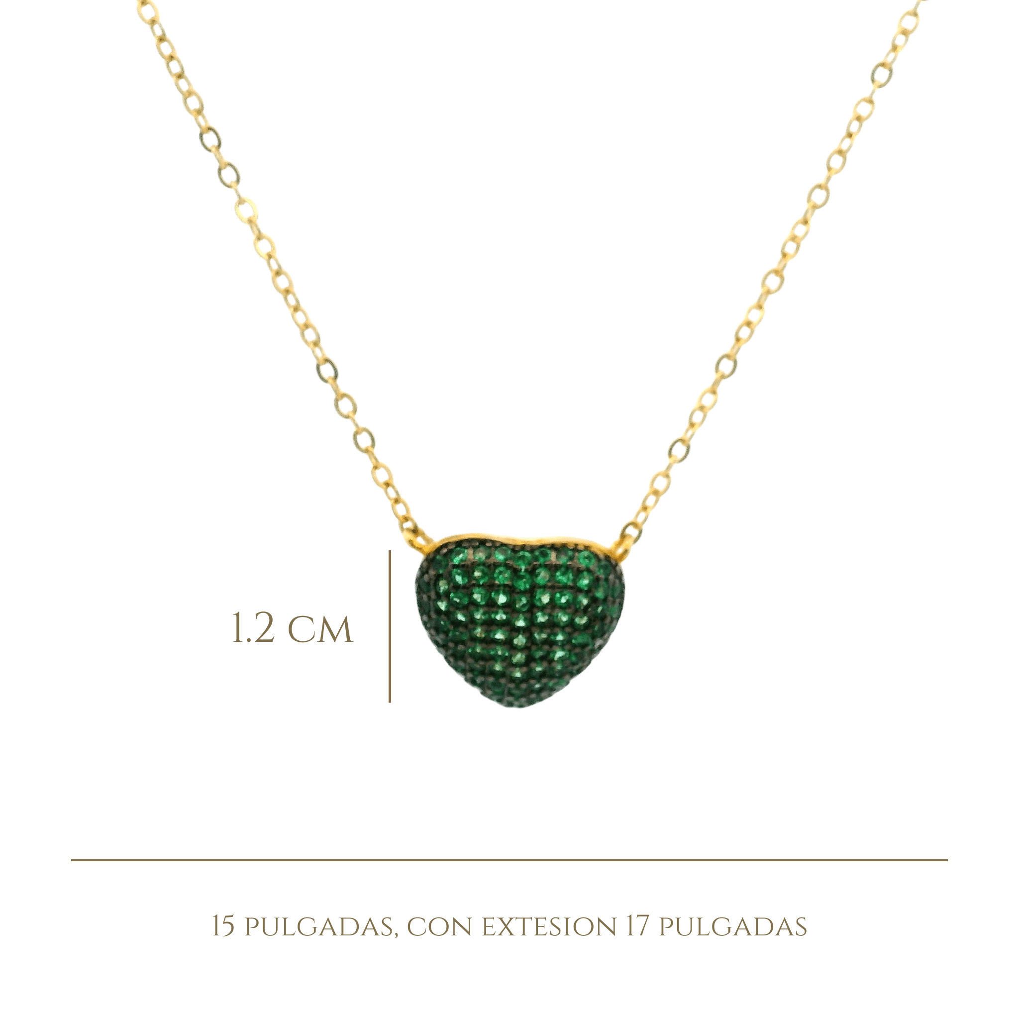 925YG SMALL DOME HEART PAVE CZ GREEN NECKLACE - C'SANTOS