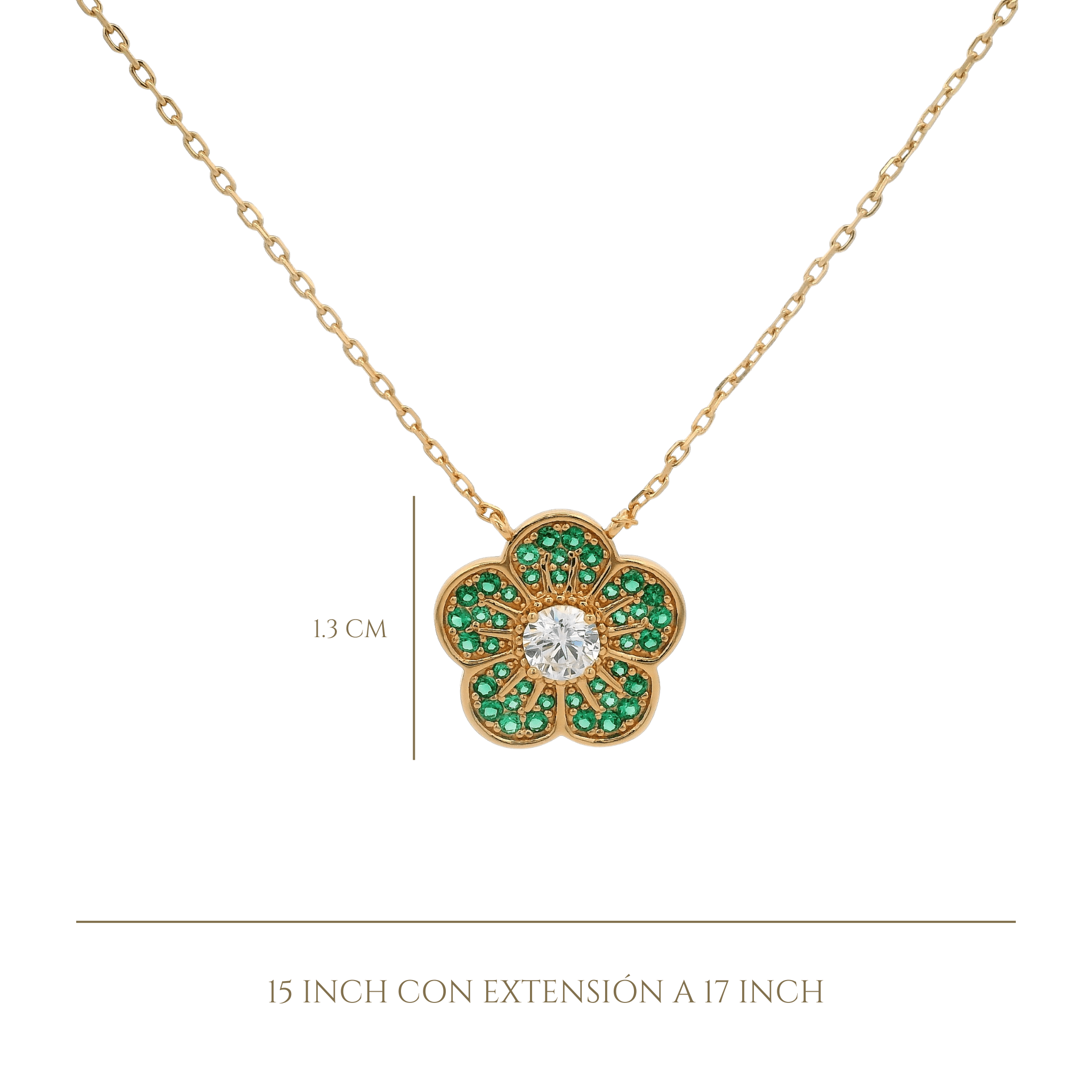 925YG SMALL FLOWER CZ GREEN NECKLACE - C'SANTOS