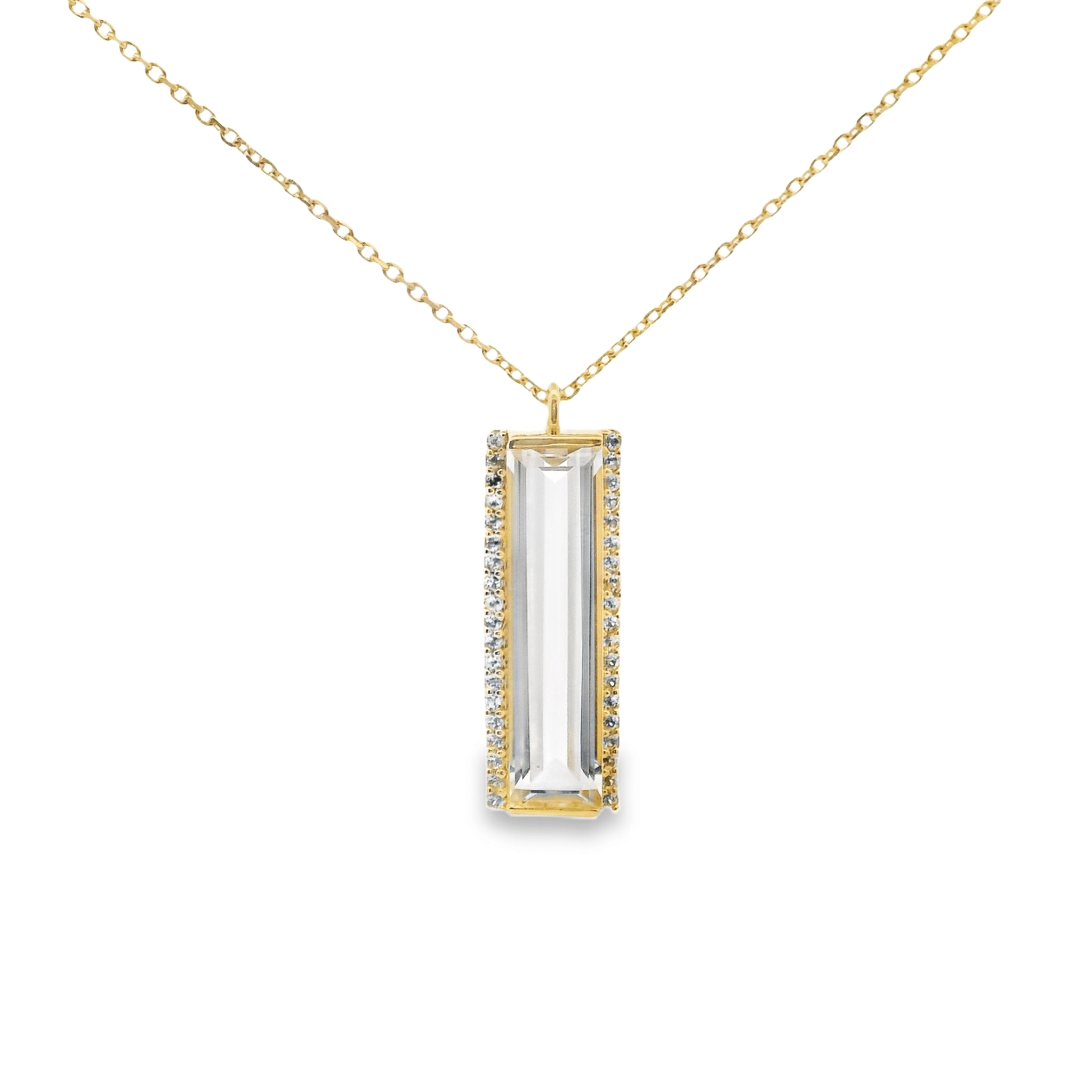 925YG SOLITARY BAGUETTE ROCK CRYSTAL WITH TOPAZ WHITE NECKLACE - C'SANTOS