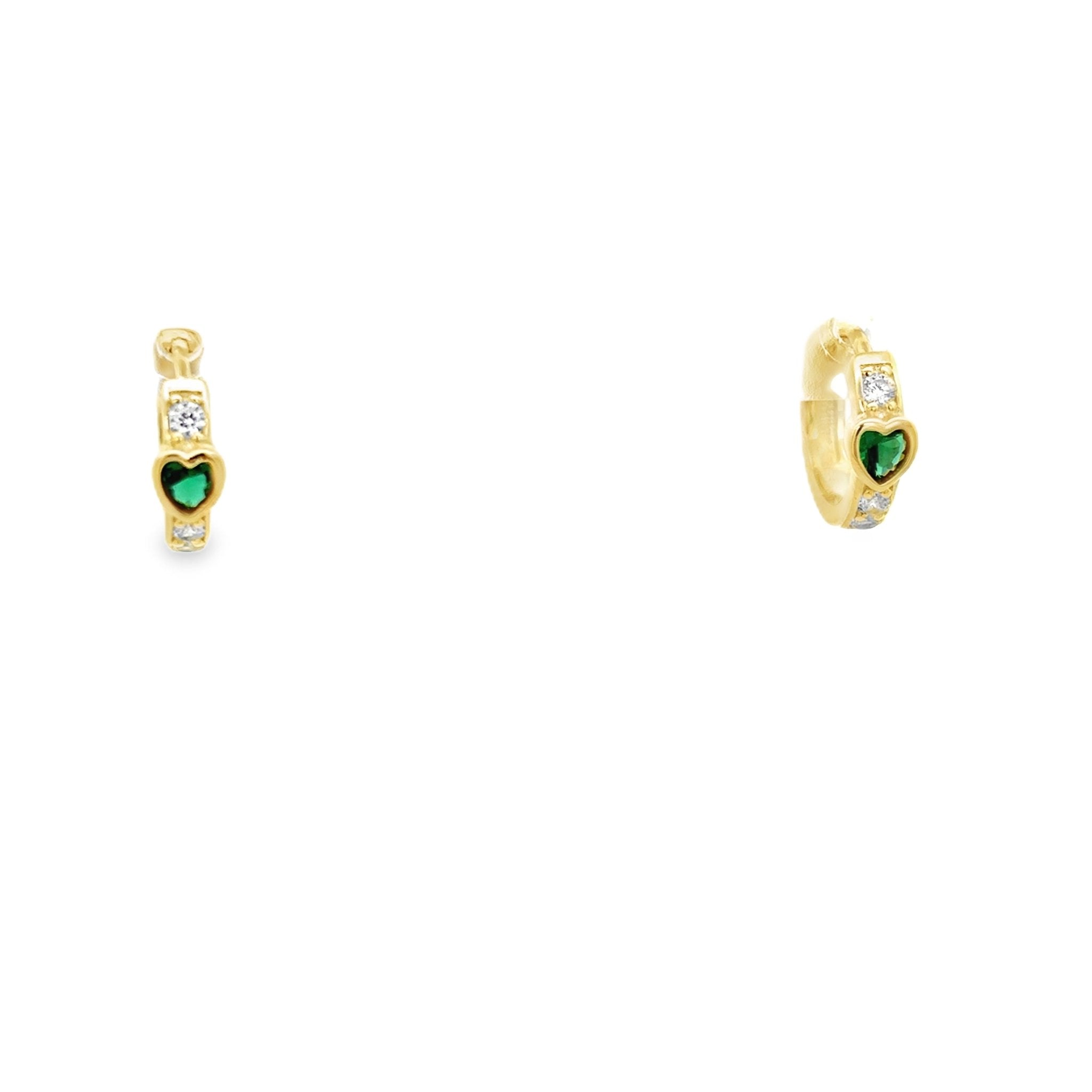 925YG SOLITARY HEART CZ GREEN HUGGIES - C'SANTOS