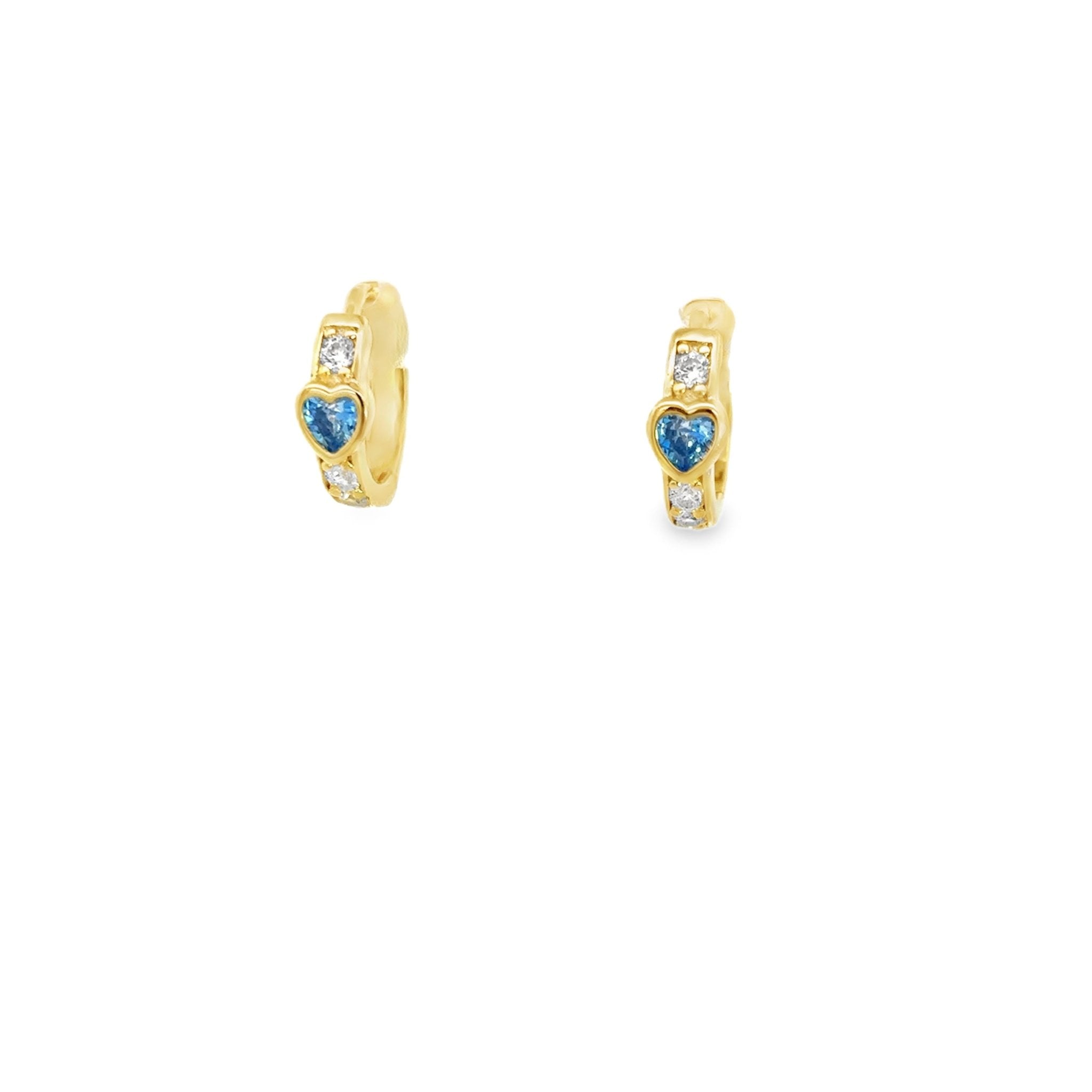 925YG SOLITARY HEART CZ SKY BLUE HUGGIES - C'SANTOS