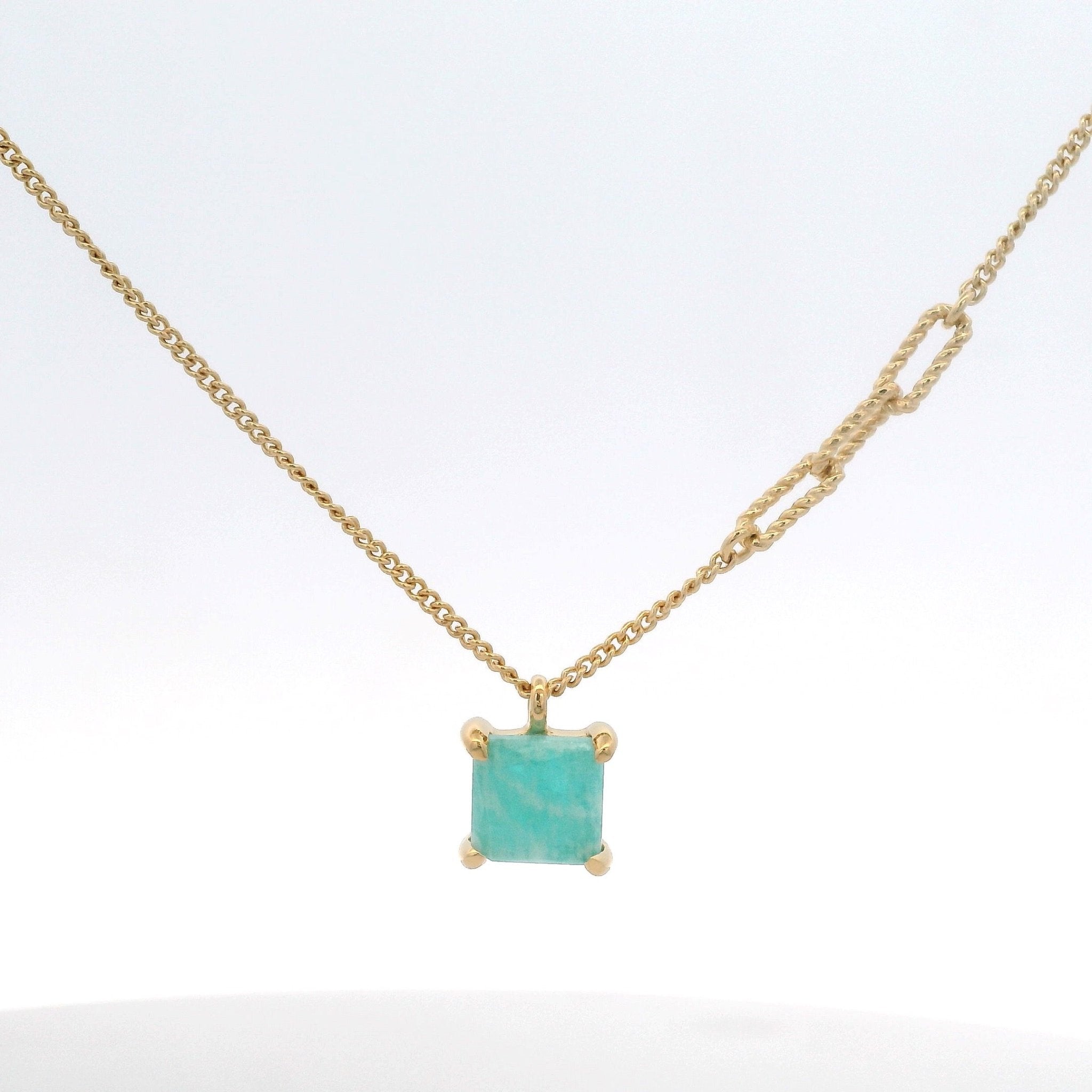 925YG SOLITARY SQUARE AMAZONITE NECKLACE - C'SANTOS