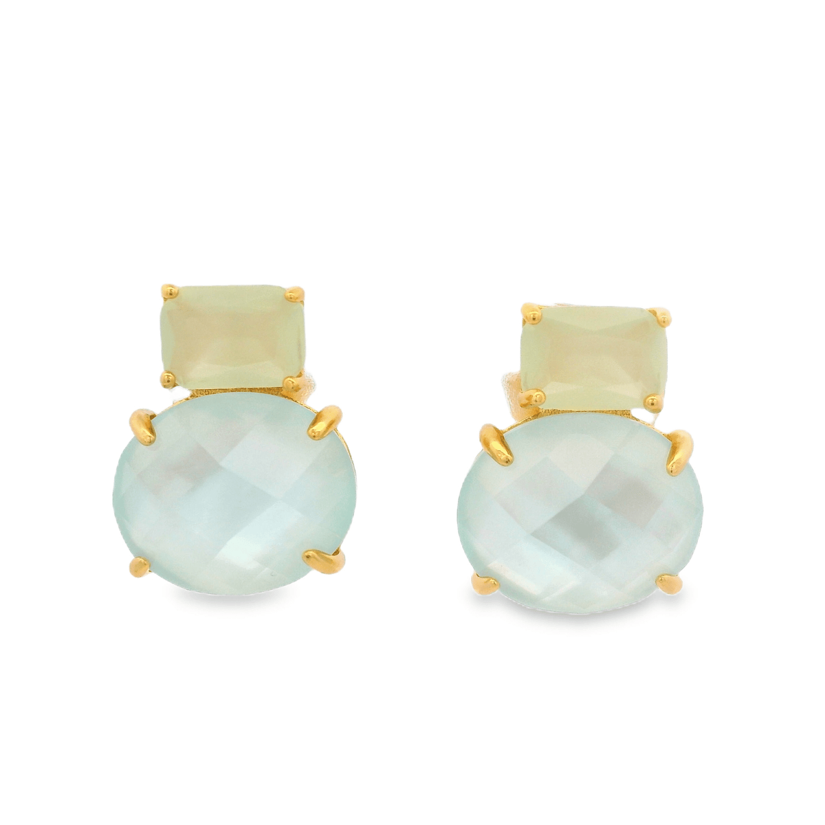 925YG SQUARE AND ROUND EARRINGS QUARTZ & CZ - C'SANTOS