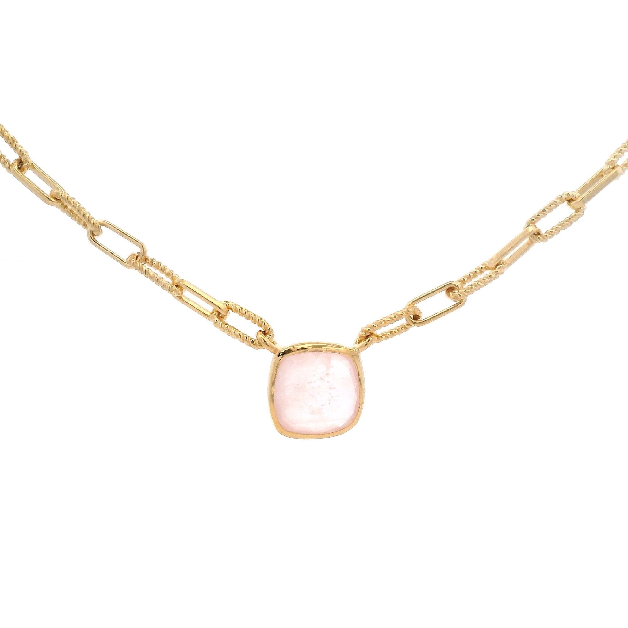 925YG SQUARE ROSE QUARTZ NECKLACE - C'SANTOS
