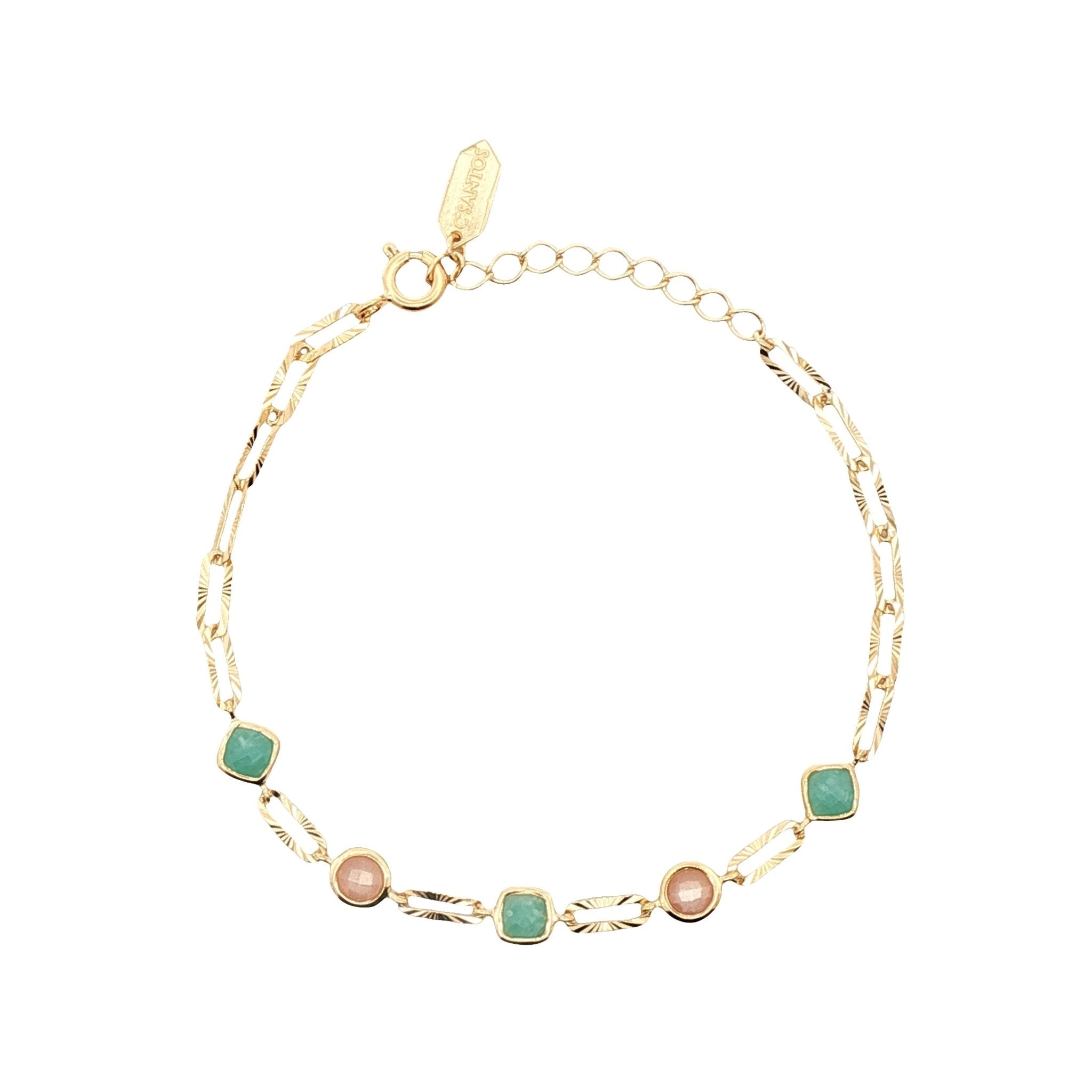 925YG STATION BEZEL AMAZONITE MOOSTONE PEACH BRACELET - C'SANTOS