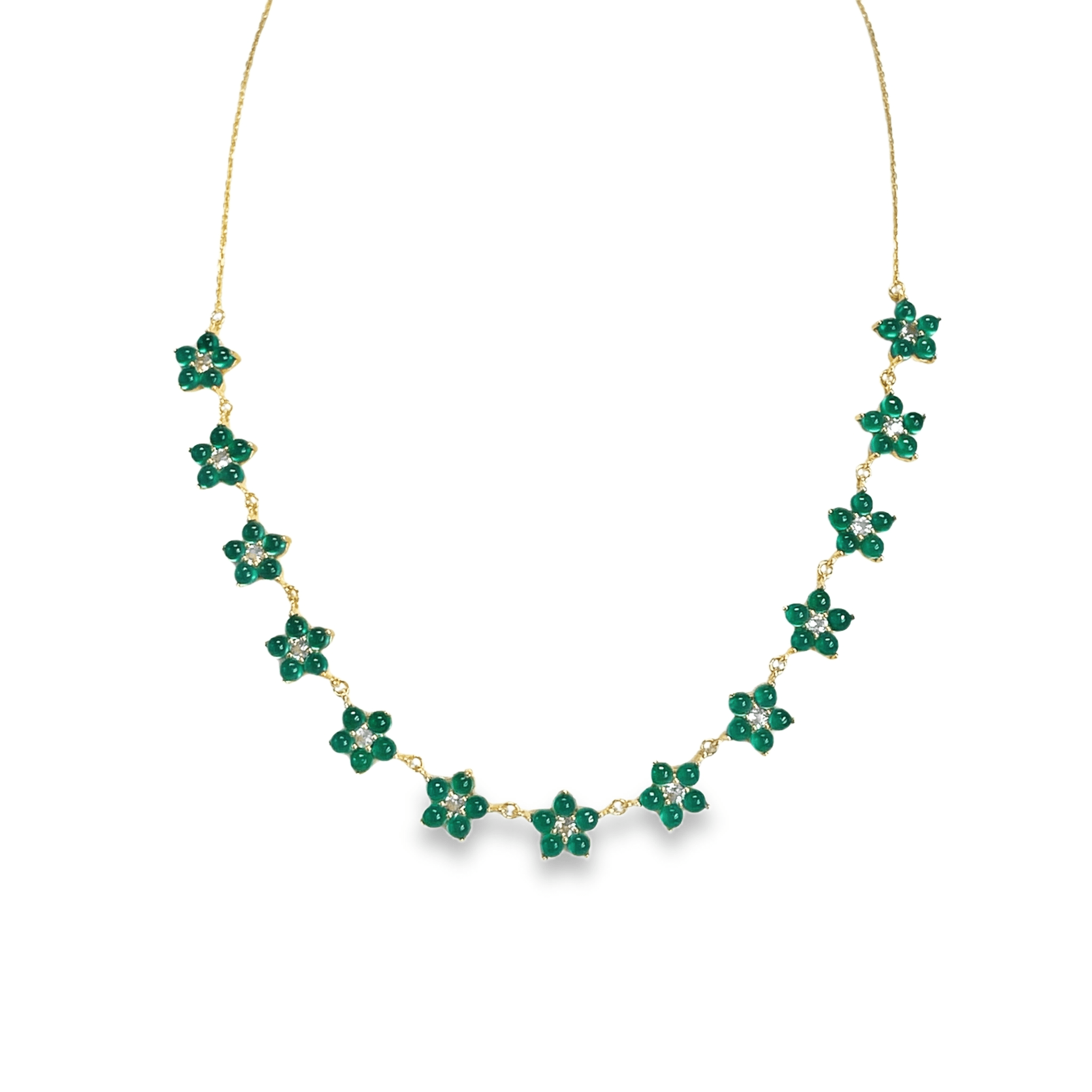 925YG STATION FLOWER 10MM ONYX GREEN CENTER TOPAZ WHITE NECKLACE - C'SANTOS