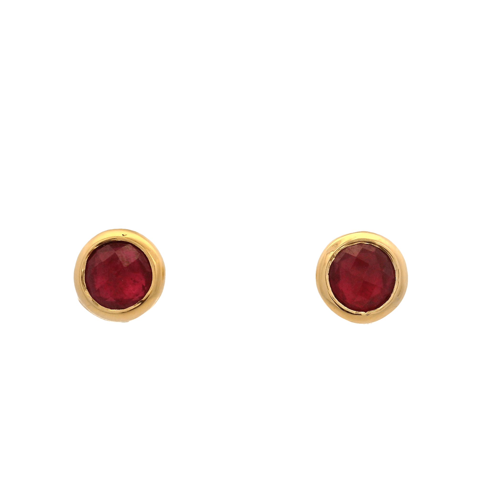 925YG STUD BEZEL RUBY GLASS FILLED EARRINGS - C'SANTOS