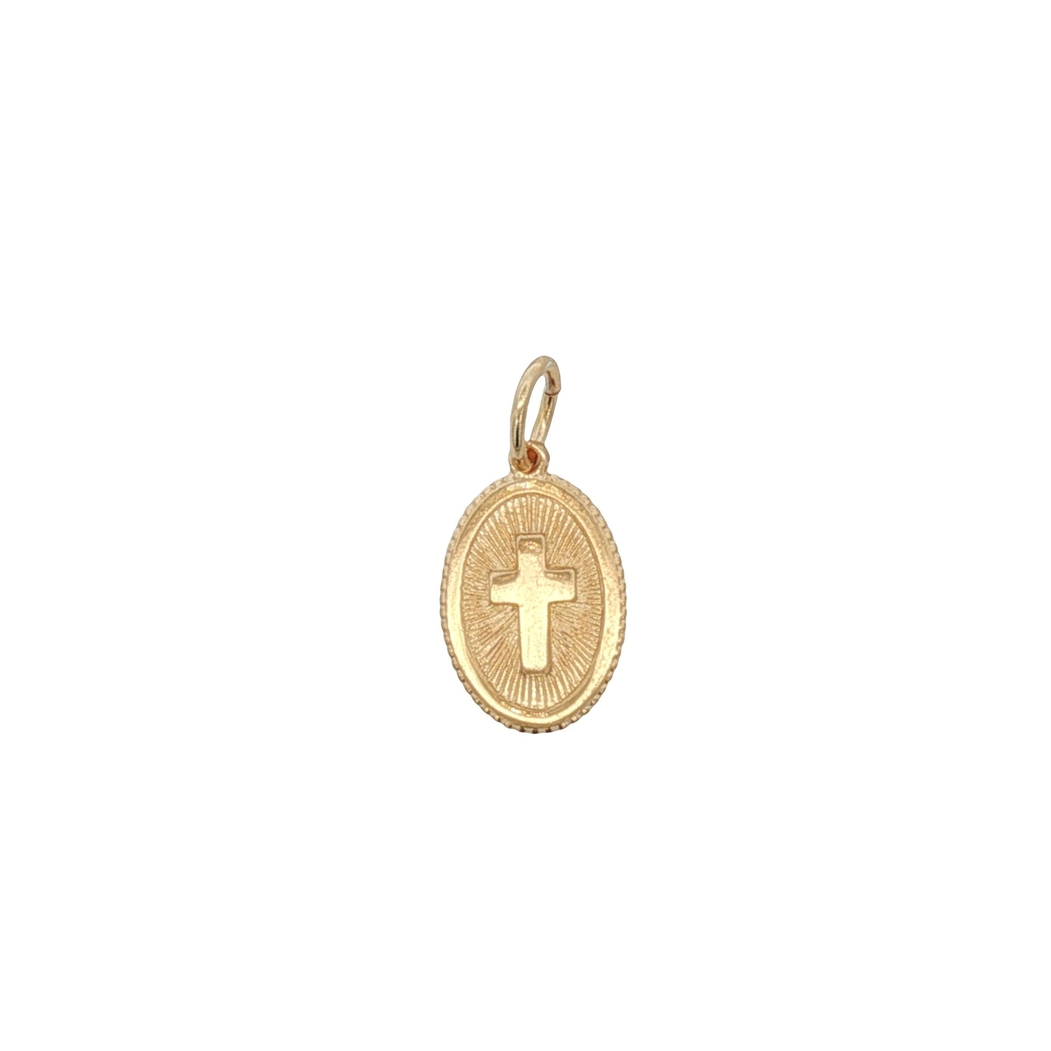 925YG TEXTURED OVAL CROSS CHARM - C'SANTOS