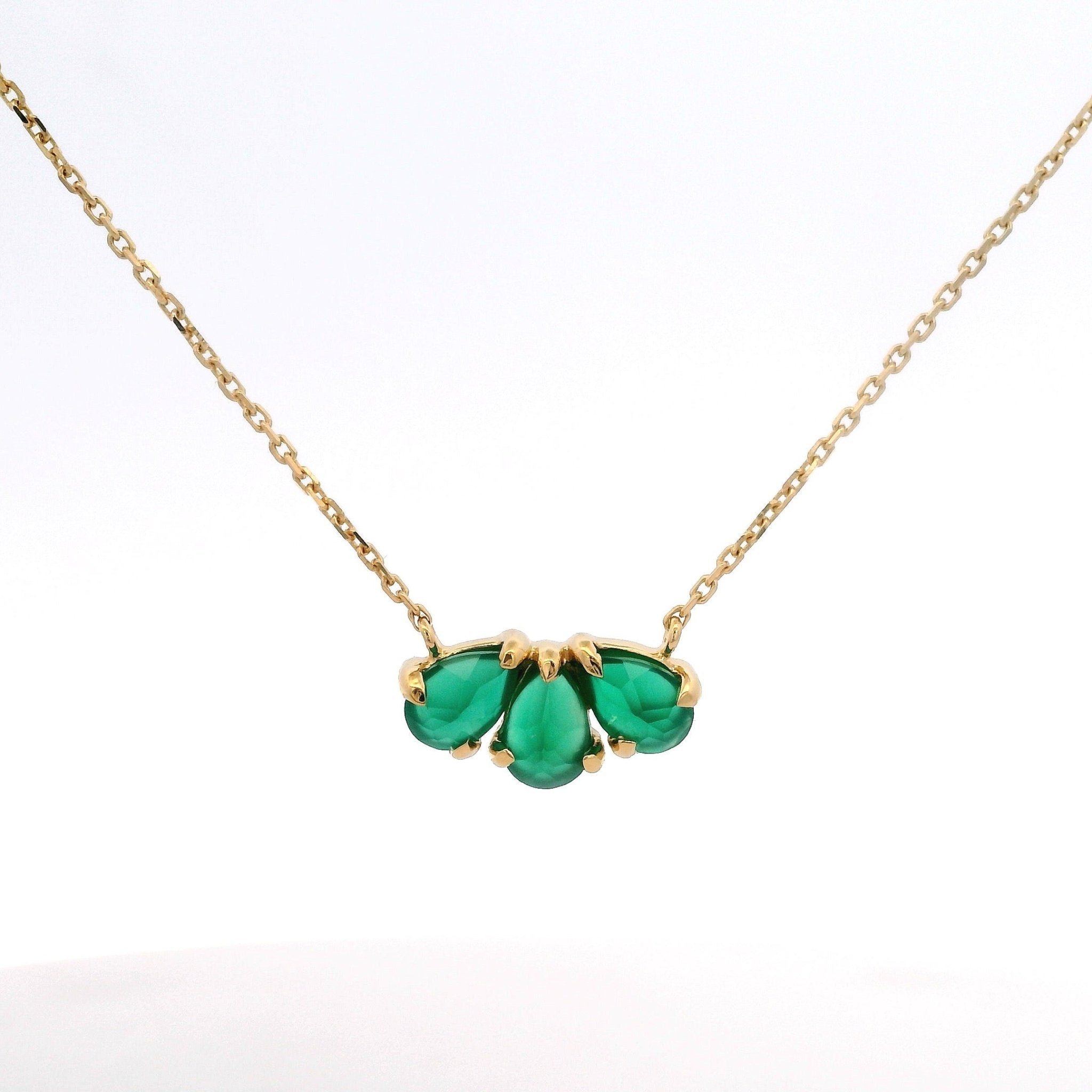 925YG THREE DROP ONYX GREEN NECKLACE - C'SANTOS