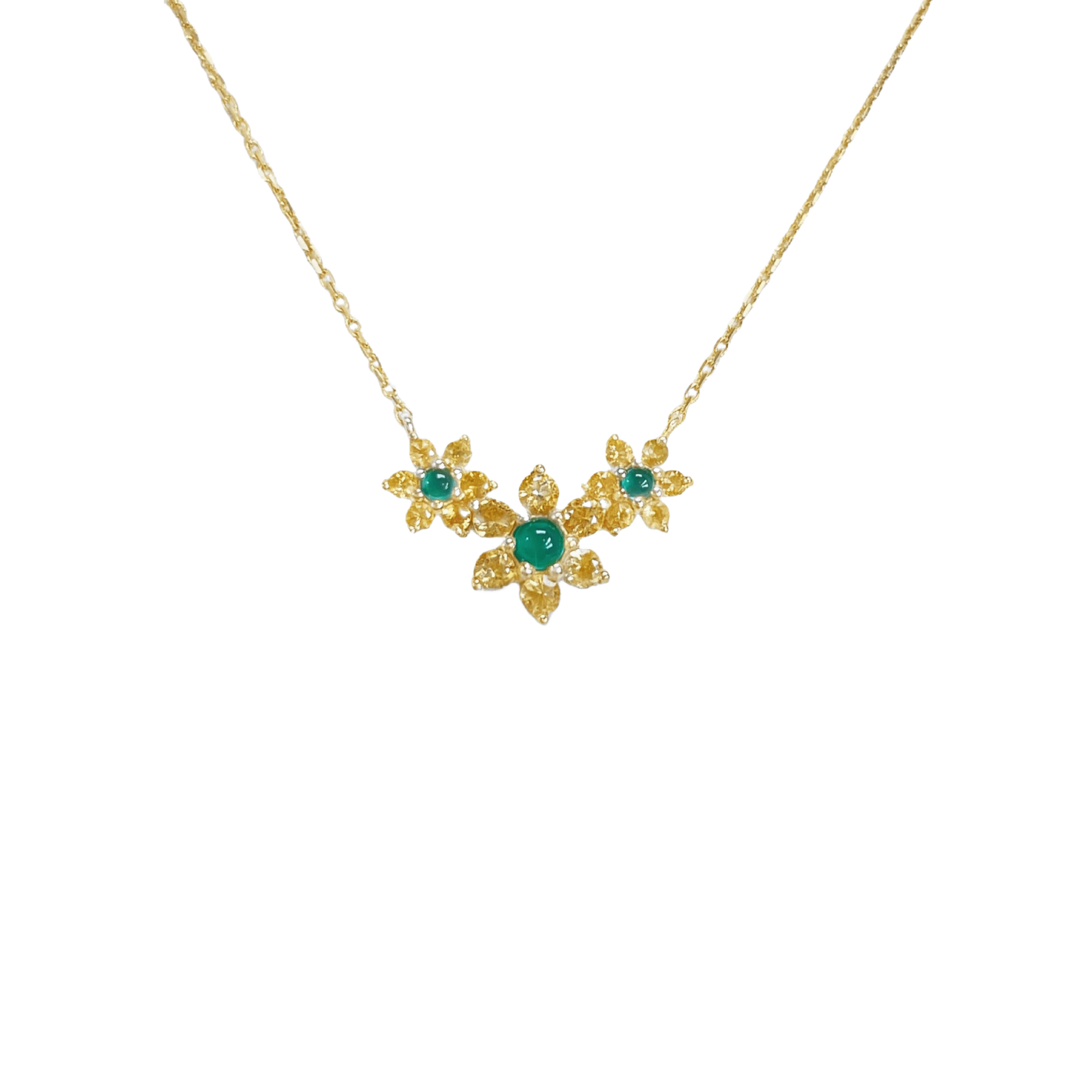 925YG TRIPLE FLOWER CENTER 11MM ONYX GREEN CENTER CITIRNE NECKLACE - C'SANTOS