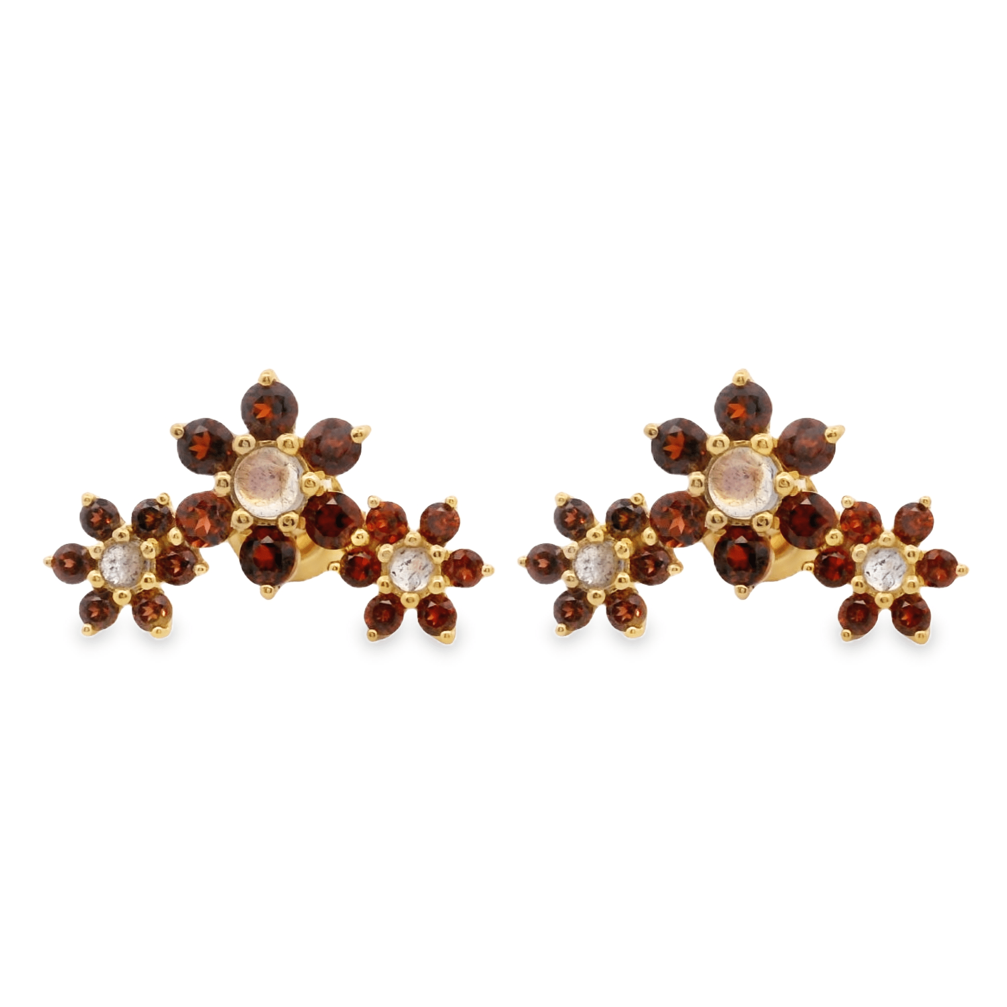 925YG TRIPLE FOWER GARNET CENTER LABRADORITE EARRINGS - C'SANTOS