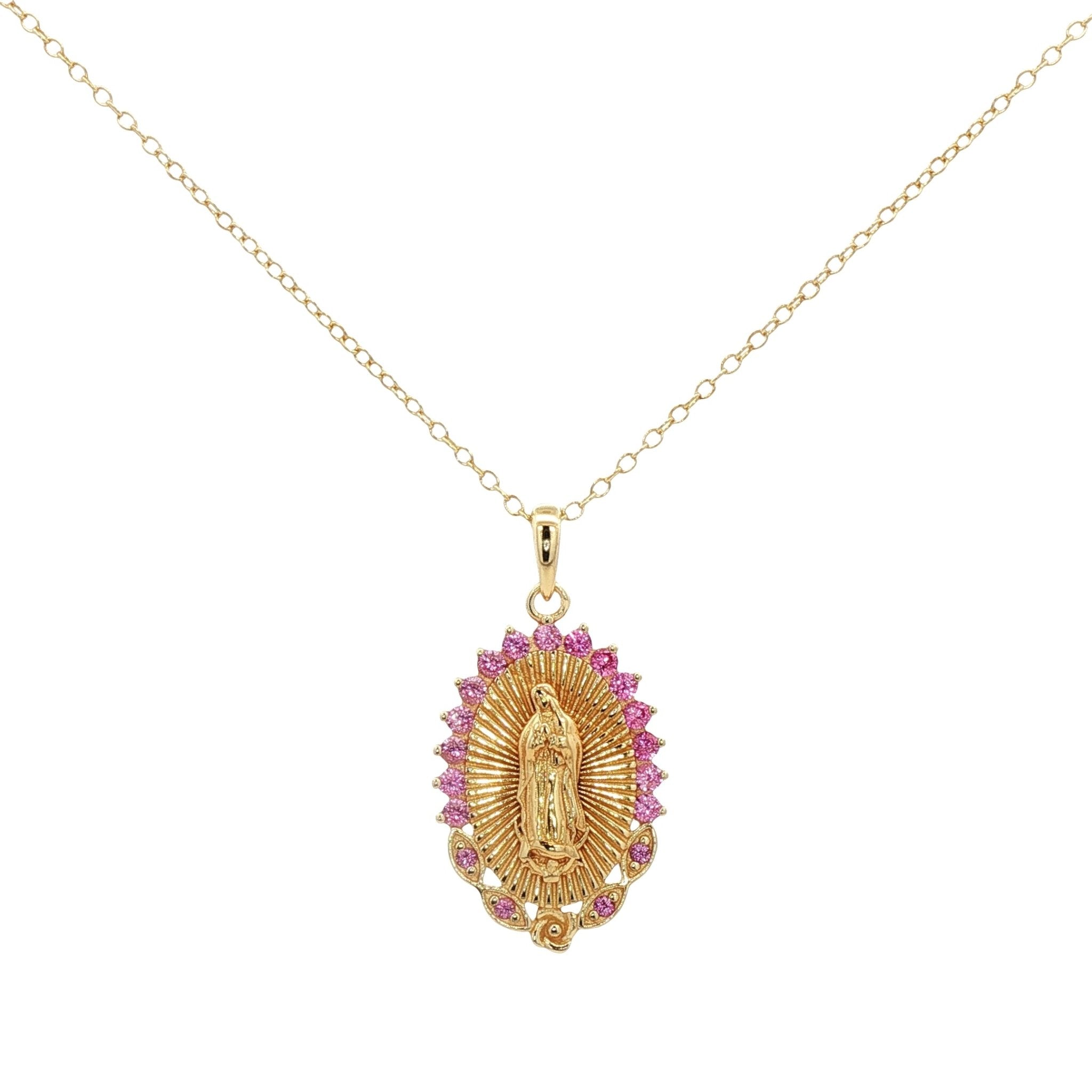 925YG VIRGIN OF GUADALUPE PINK SAPPHIRE NECKLACE - C'SANTOS