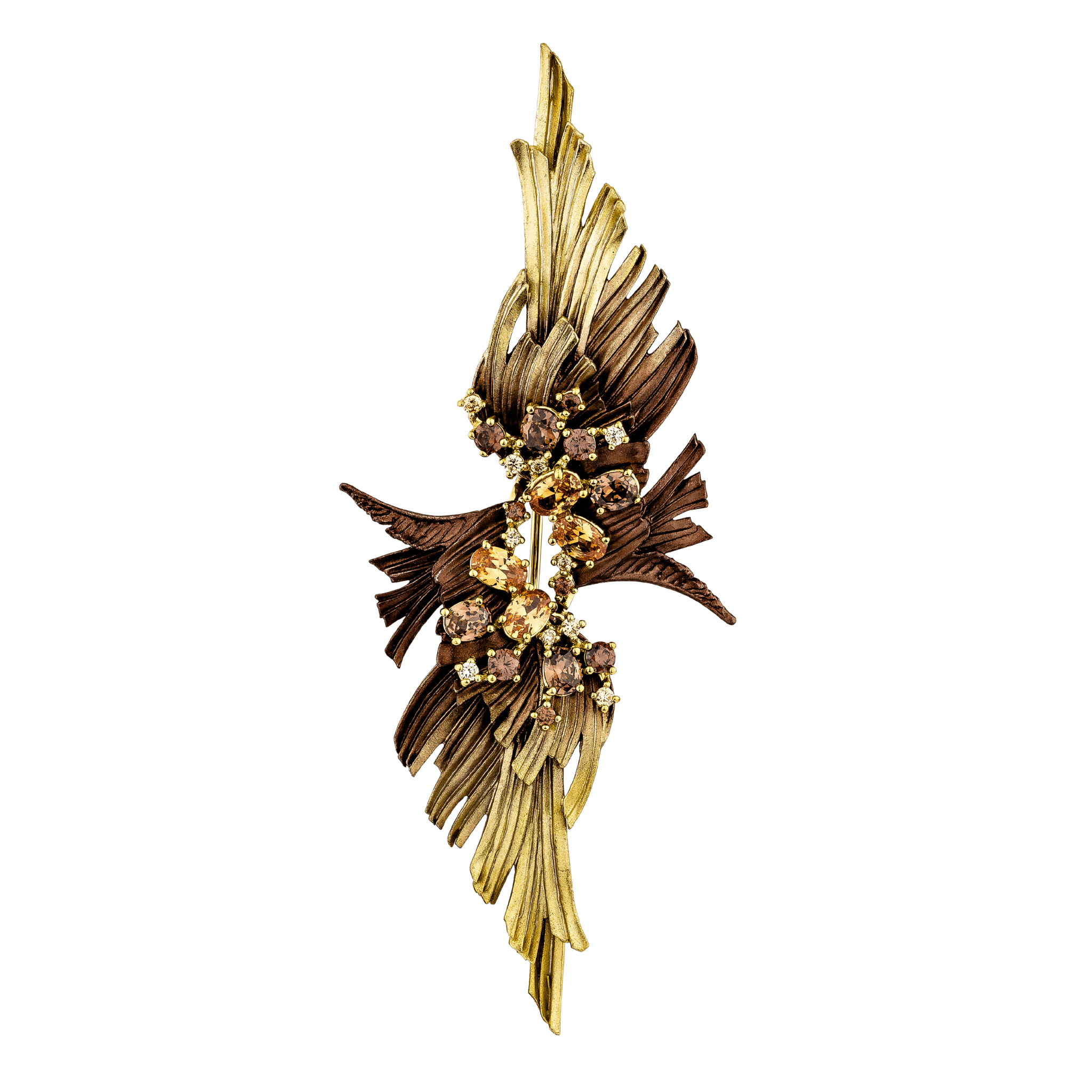 925YG WINGS ALUMINIUM BROWN STONE CHAMPANGE BROWN BROOCH - C'SANTOS